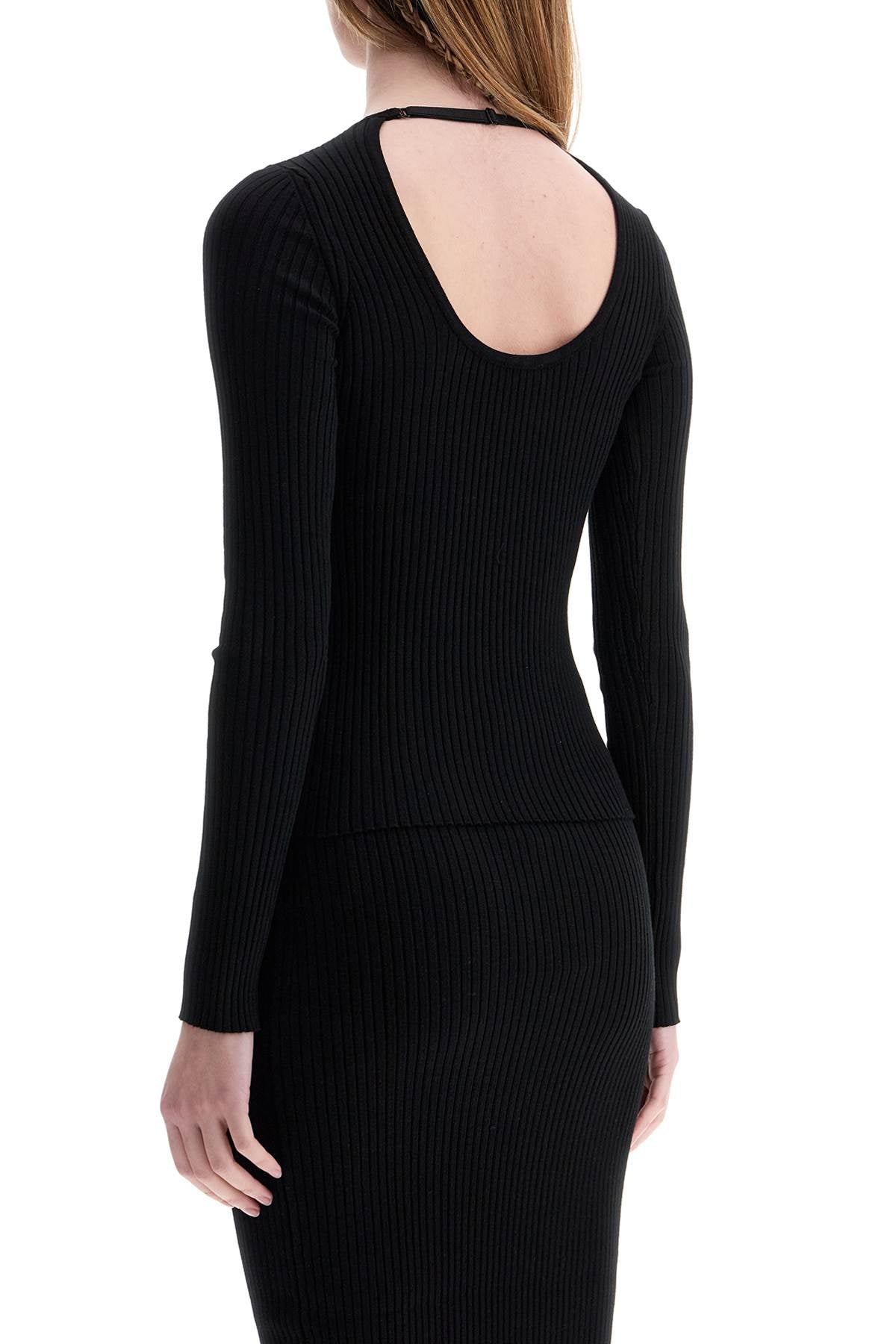 Courreges Black Viscose And Polyester Sweater With Drop Neckline