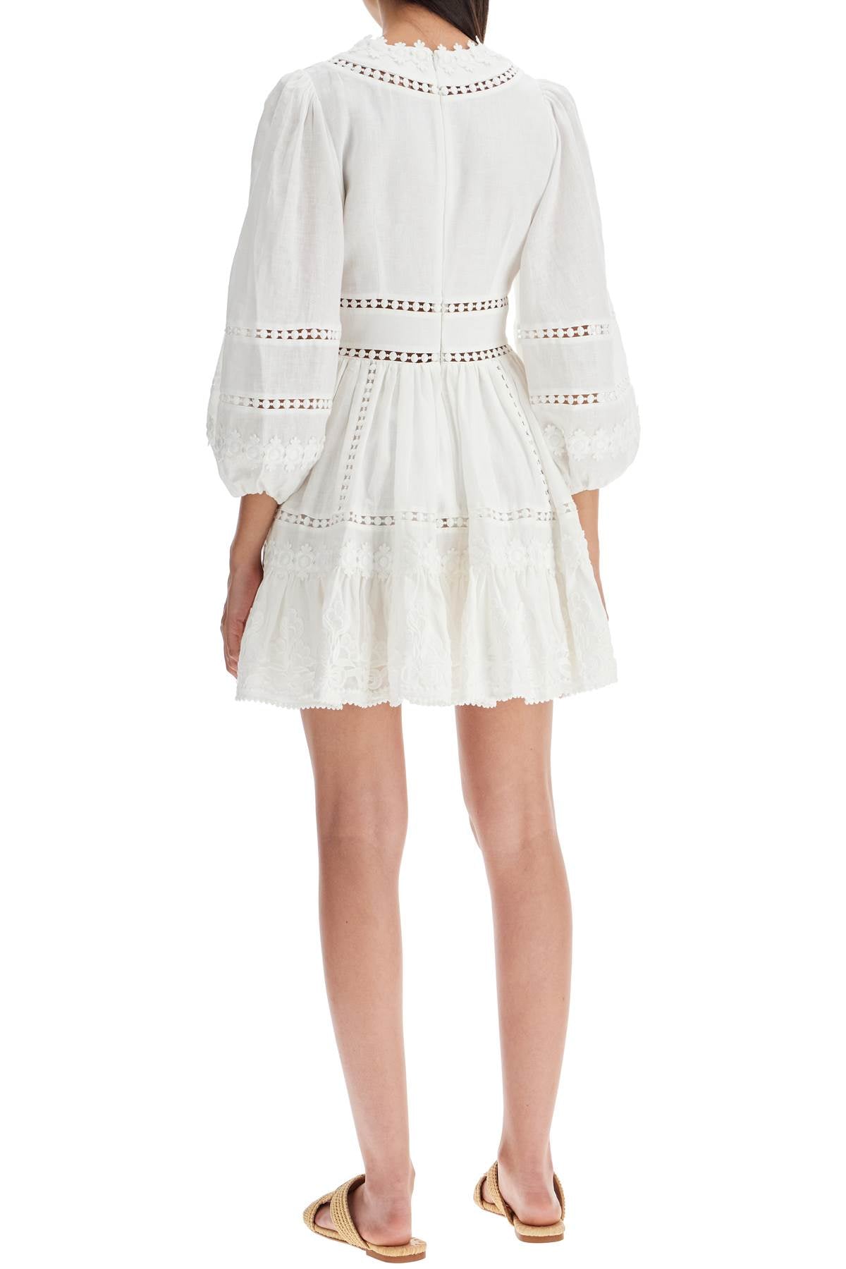 Zimmermann Short Dress With Cutwork Embroidery Details