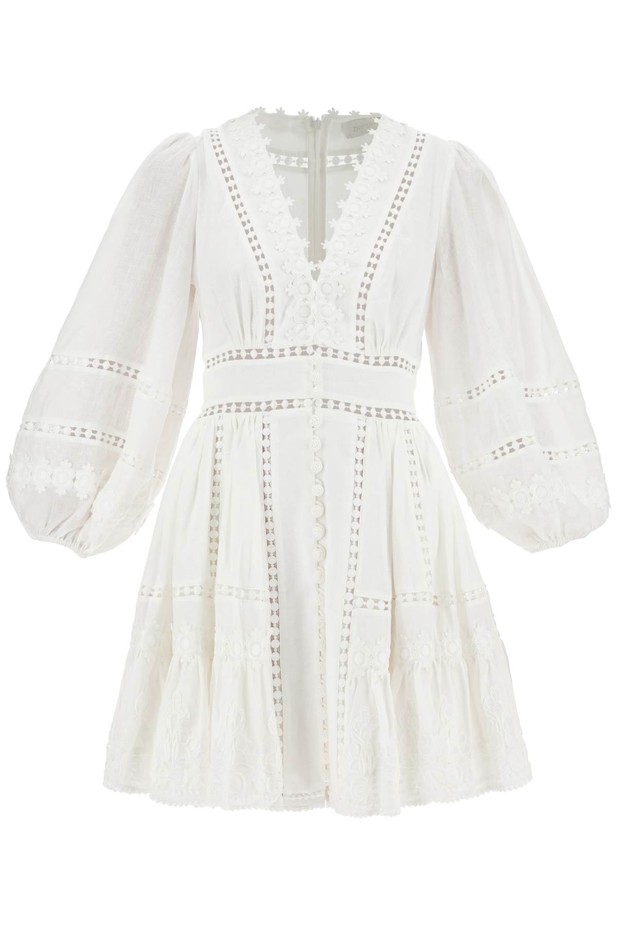 Zimmermann Short Dress With Cutwork Embroidery Details