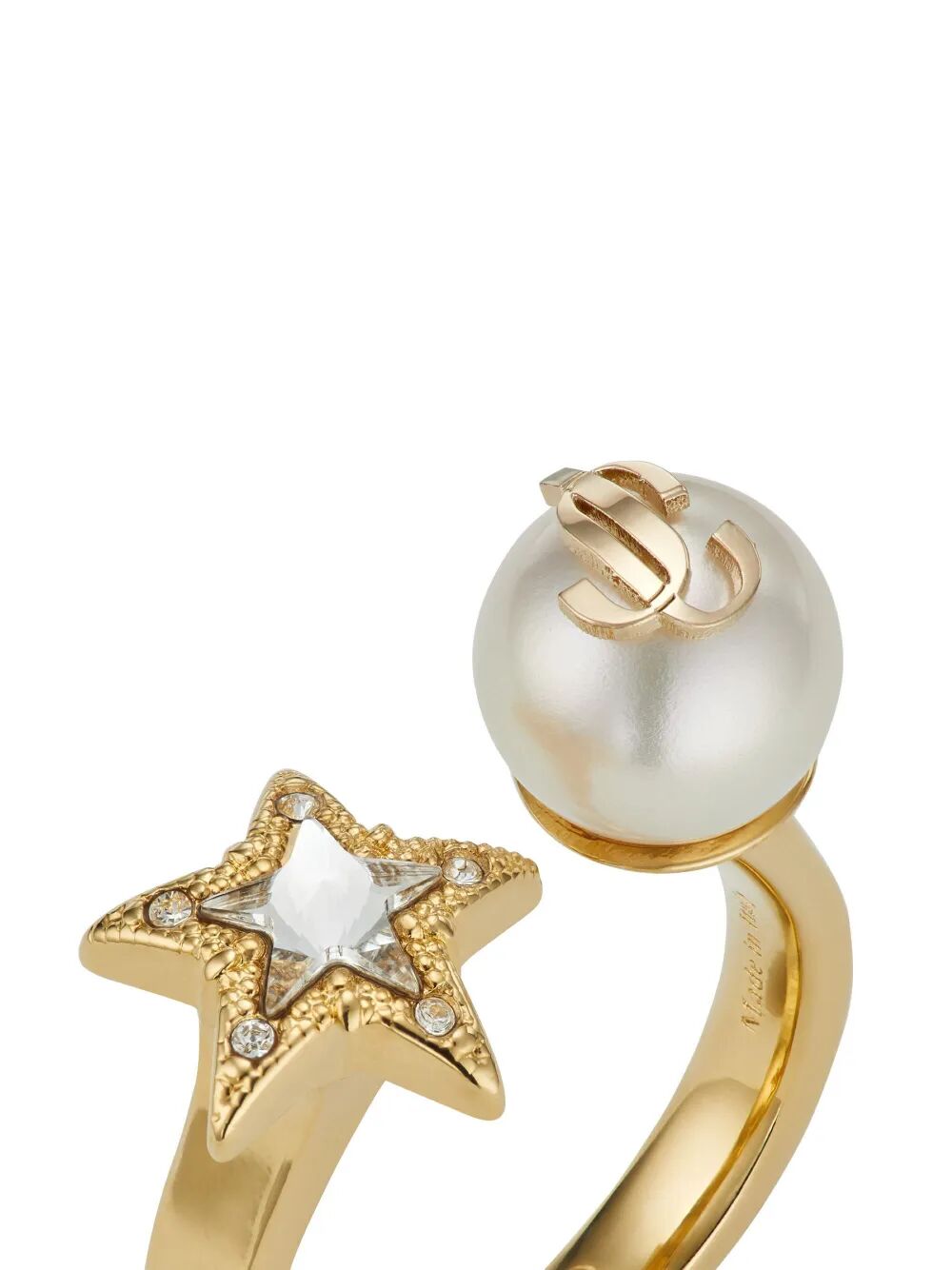 Jimmy Choo Gold-finish Metal Ring With Crystal Star And Pearl