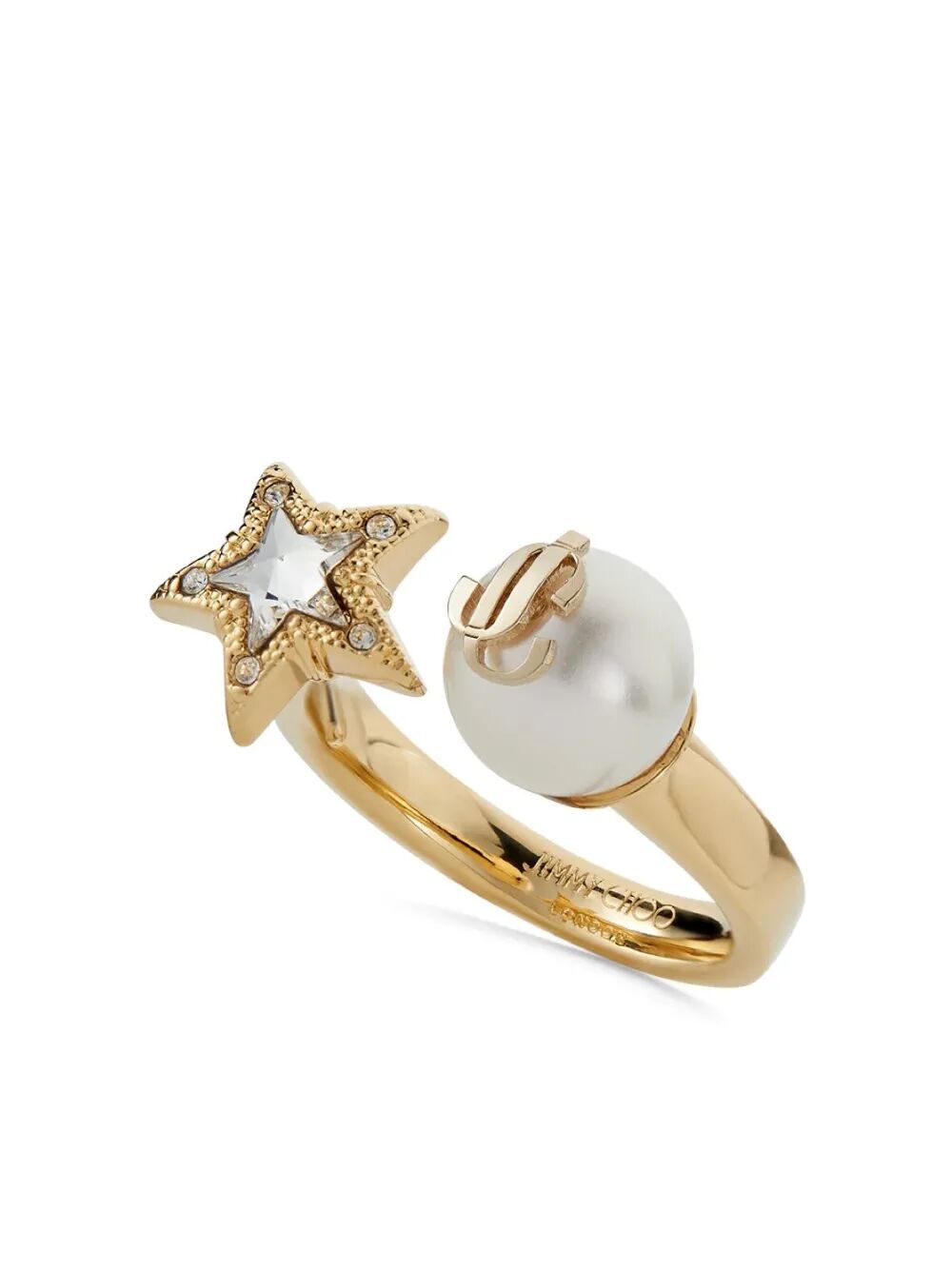 Jimmy Choo Gold-finish Metal Ring With Crystal Star And Pearl