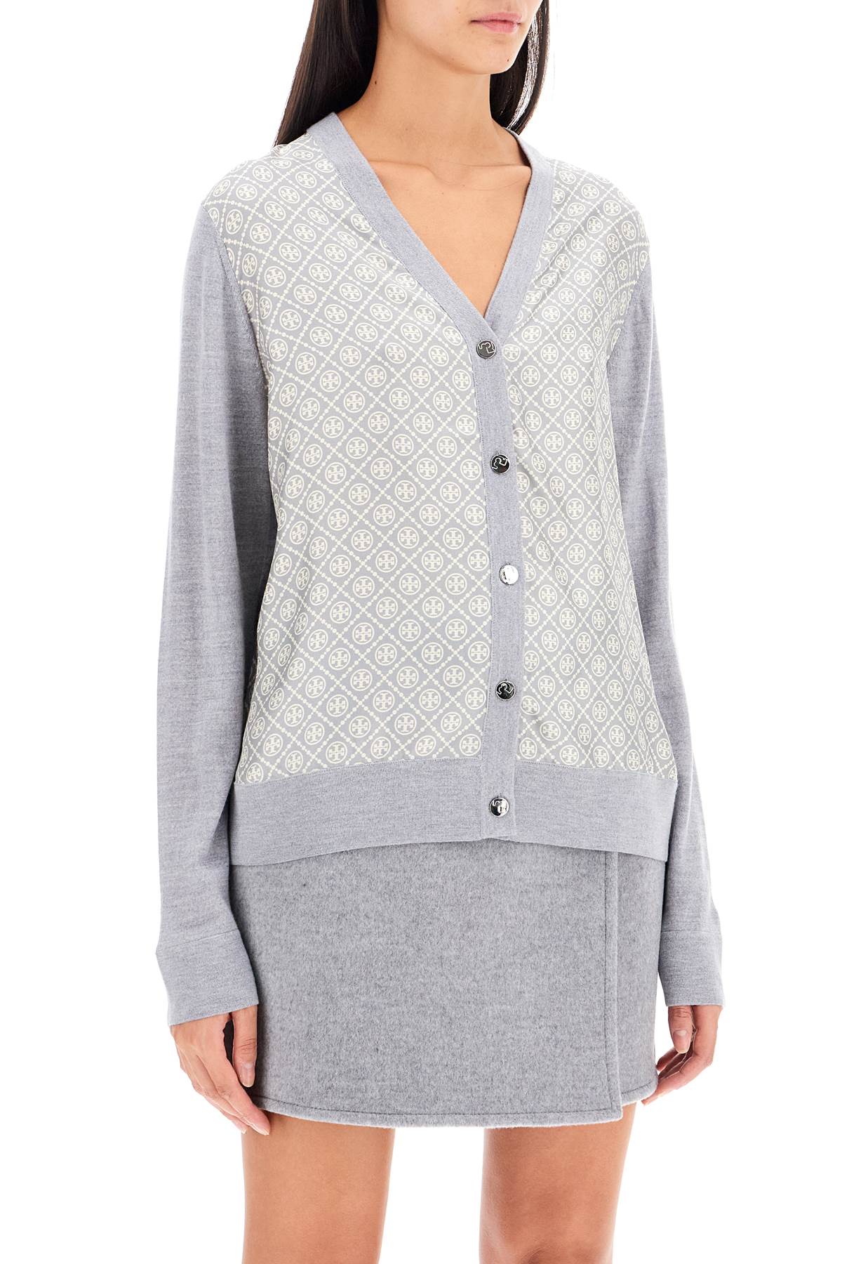 Tory Burch Silk Insert Cardigan With Eight