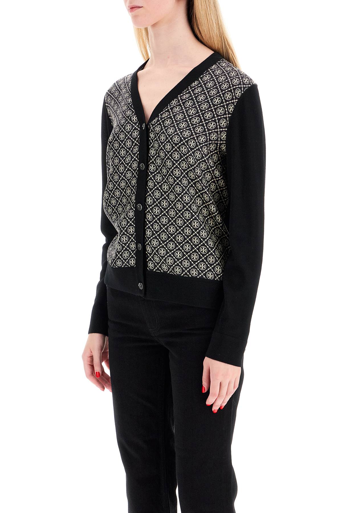 Tory Burch Silk Insert Cardigan With Eight