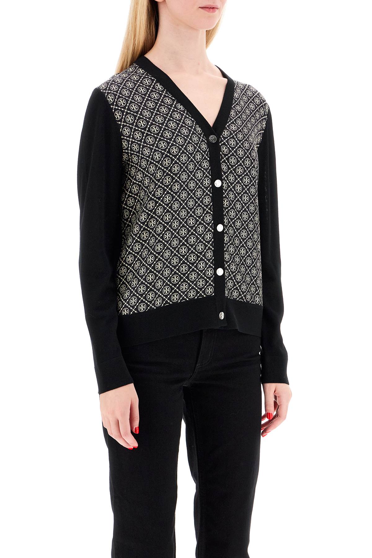 Tory Burch Silk Insert Cardigan With Eight