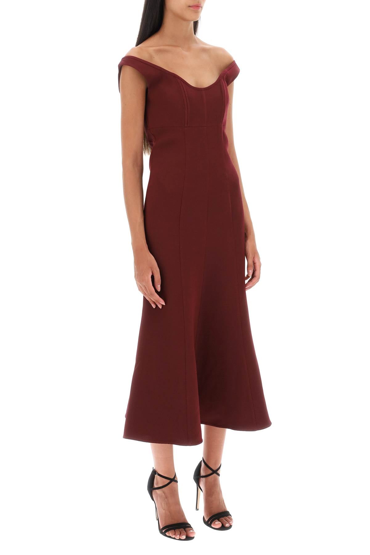 Roland Mouret Wool Silk Off-The-Shoulder Midi Dress