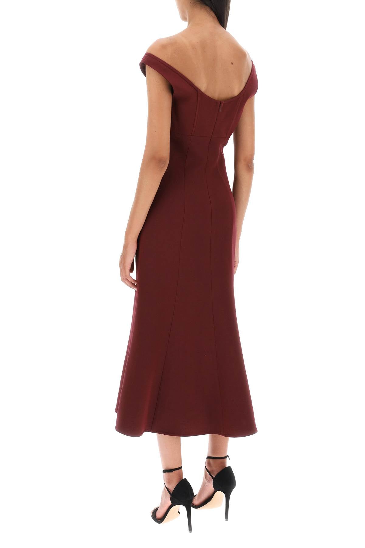 Roland Mouret Wool Silk Off-The-Shoulder Midi Dress