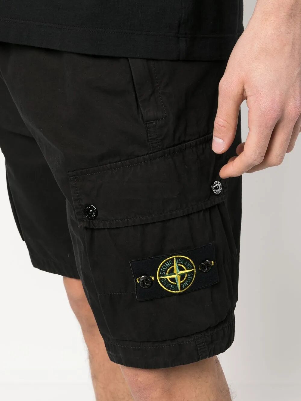 Stone Island Old Effect Cotton Cargo Bermuda Shorts