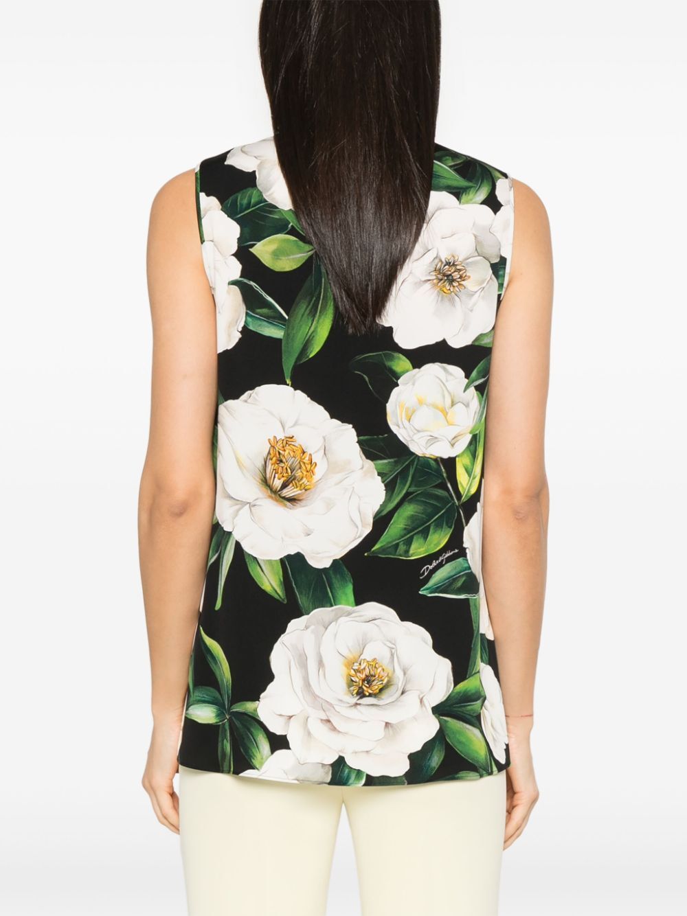 Dolce & Gabbana Gardenia Print Sleeveless Charmeuse Top