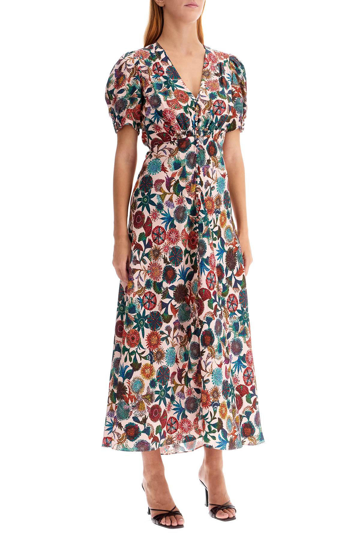 Saloni 'Lea' Long Dress In Printed Silk