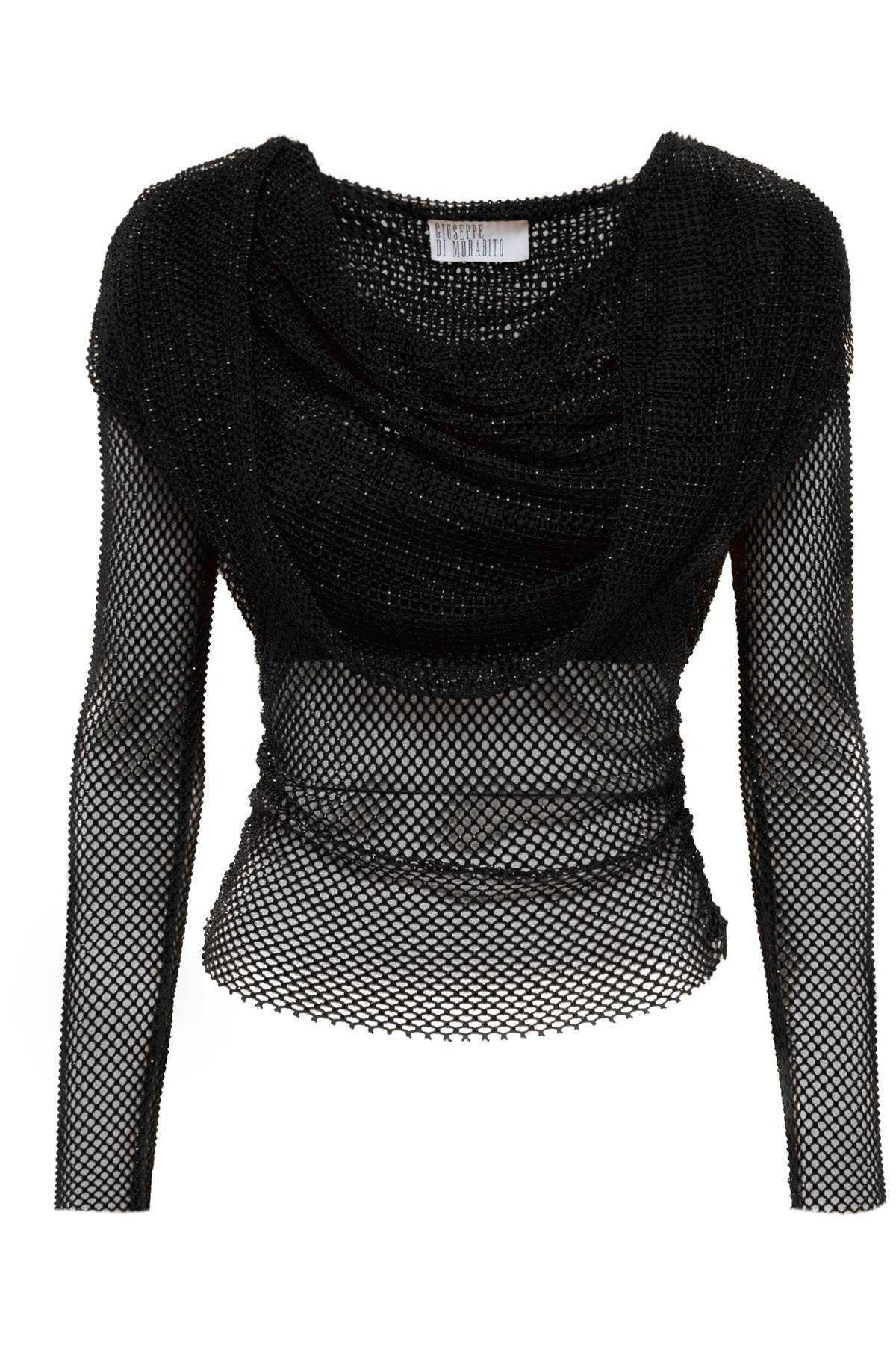 Giuseppe Di Morabito Rhinestone Fishnet Hooded Top