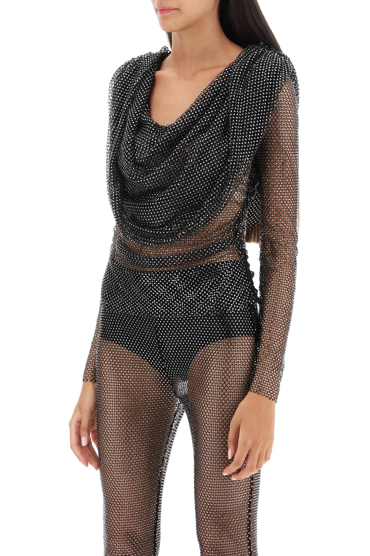 Giuseppe Di Morabito Rhinestone Fishnet Hooded Top