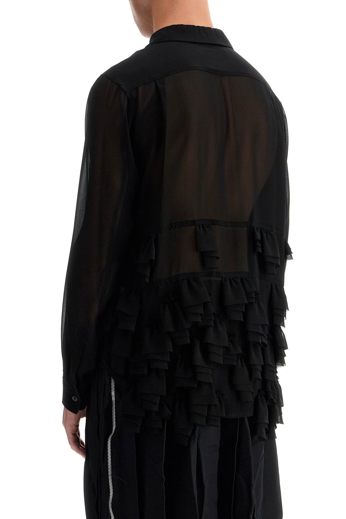 Comme Des Garcons Black Georgette Blouse With Ruffles