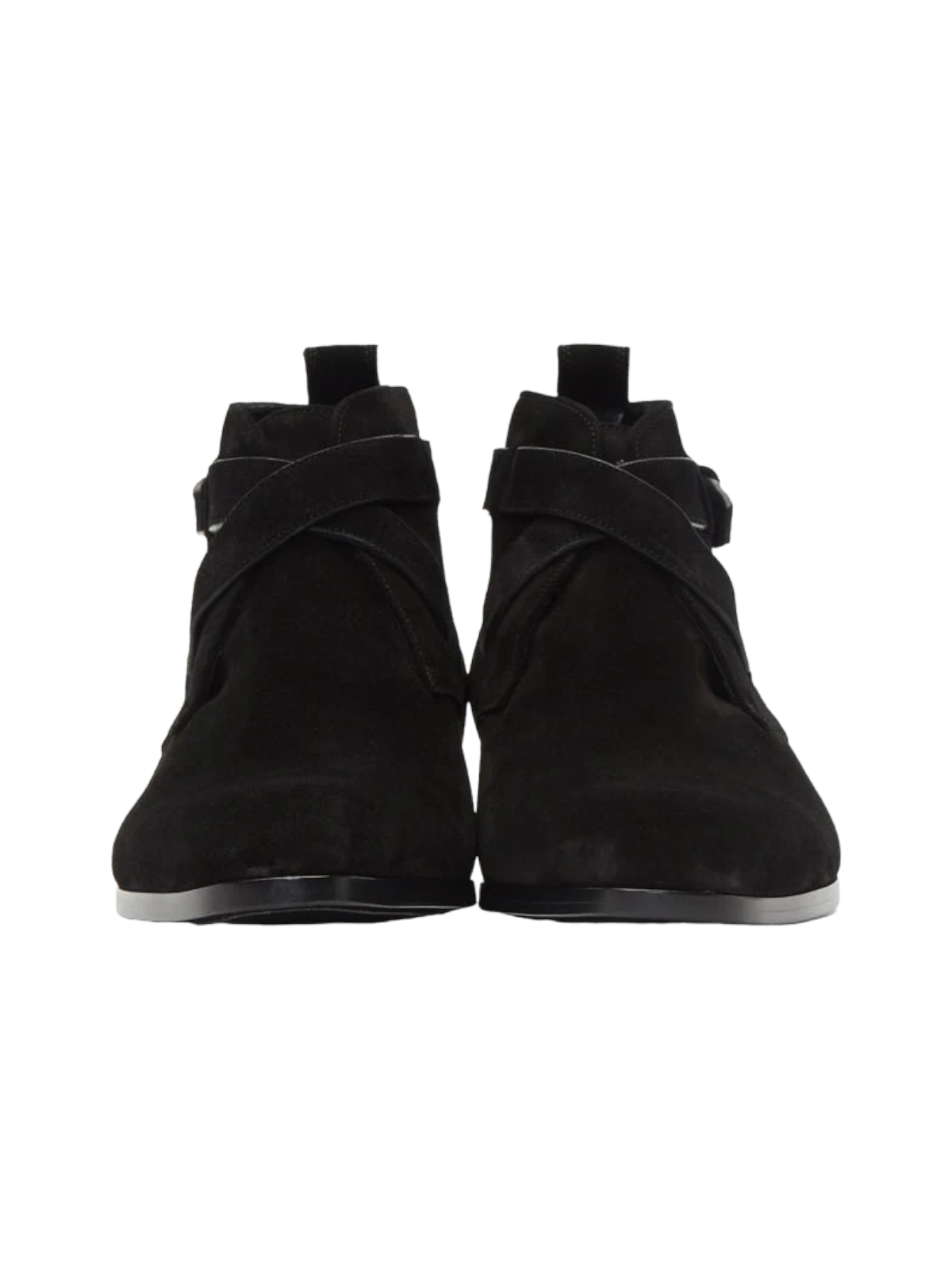 Saint Laurent Black Suede Wyatt Crossed Buckles Boots