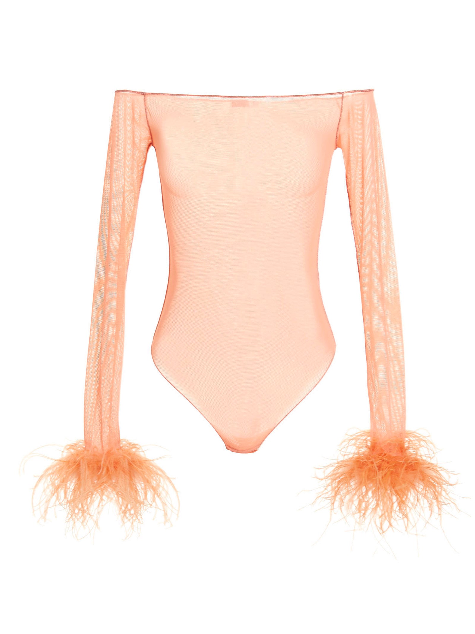 Osèree Feather Transparent Mesh Bodysuit