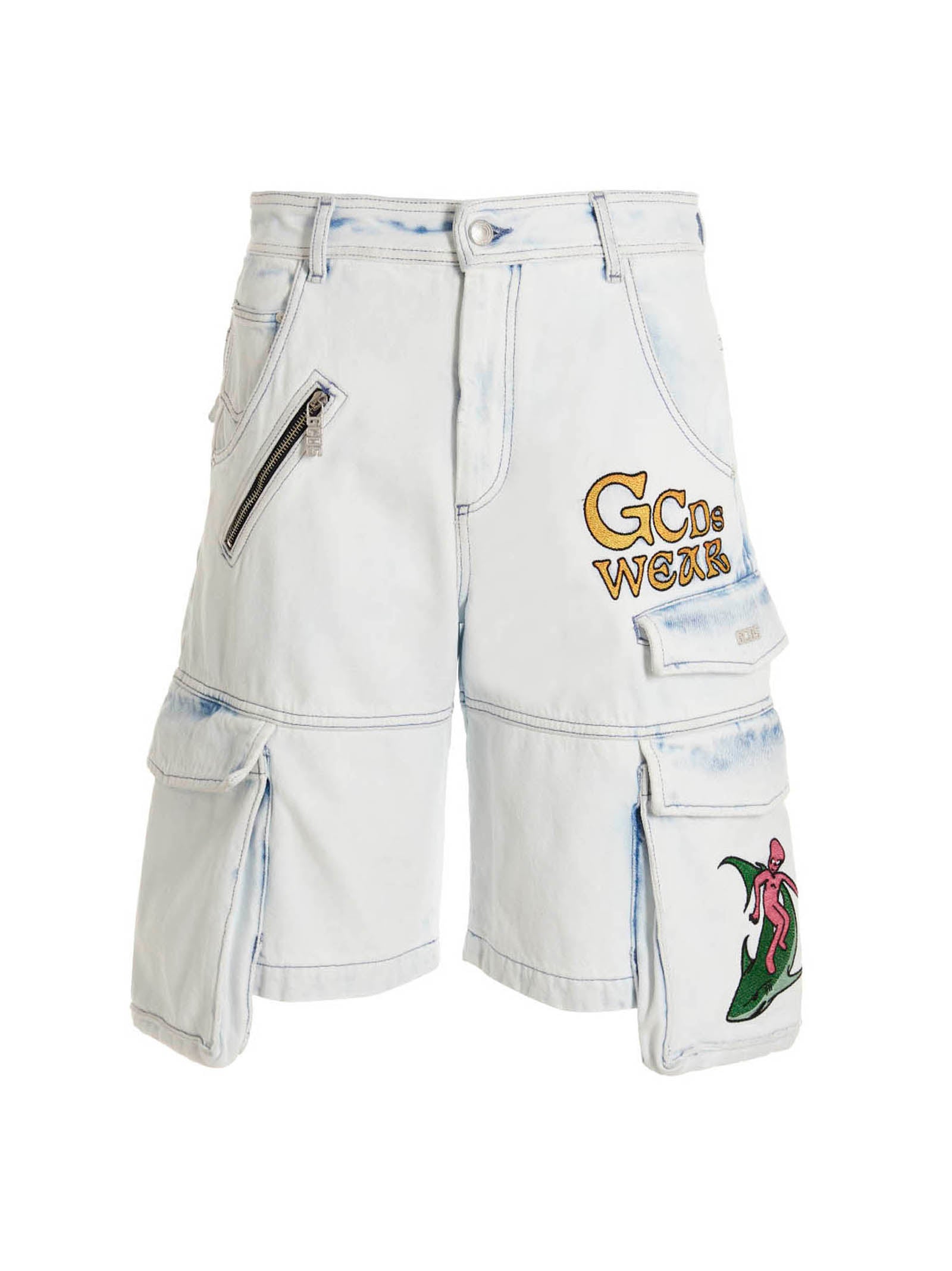 Gcds Bleached Embroidered Ultracargo' Bermuda Shorts