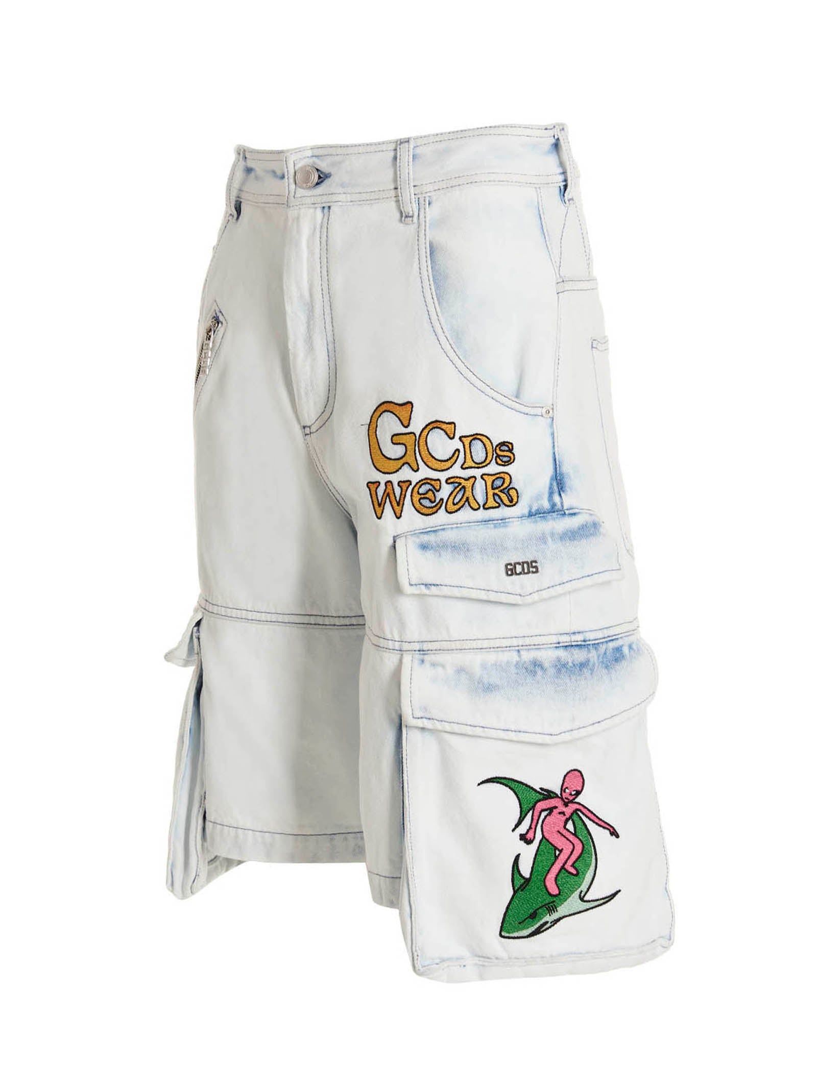 Gcds Bleached Embroidered Ultracargo' Bermuda Shorts