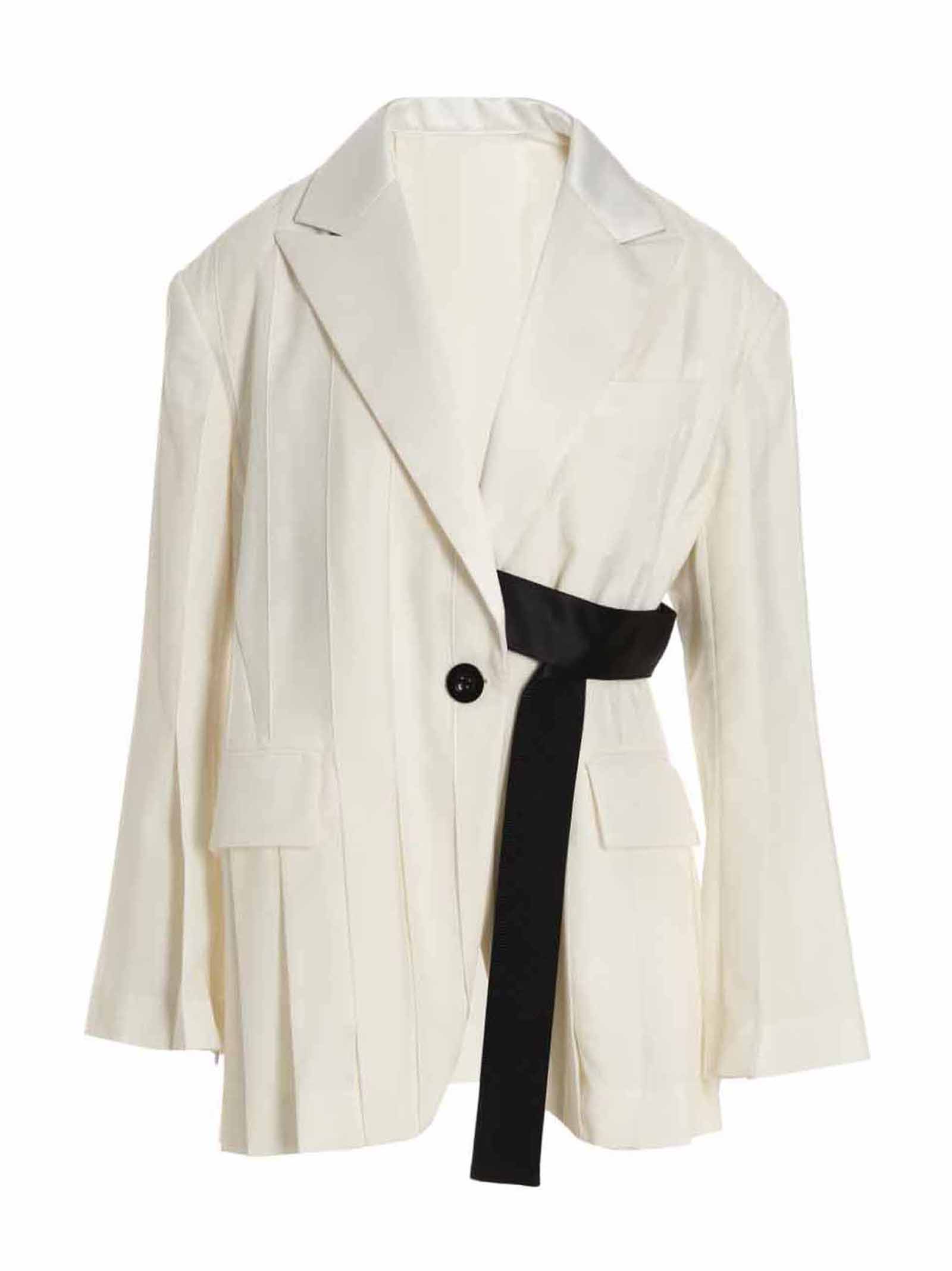 Sacai Single Breast Belted Pleated Blazer Jacket