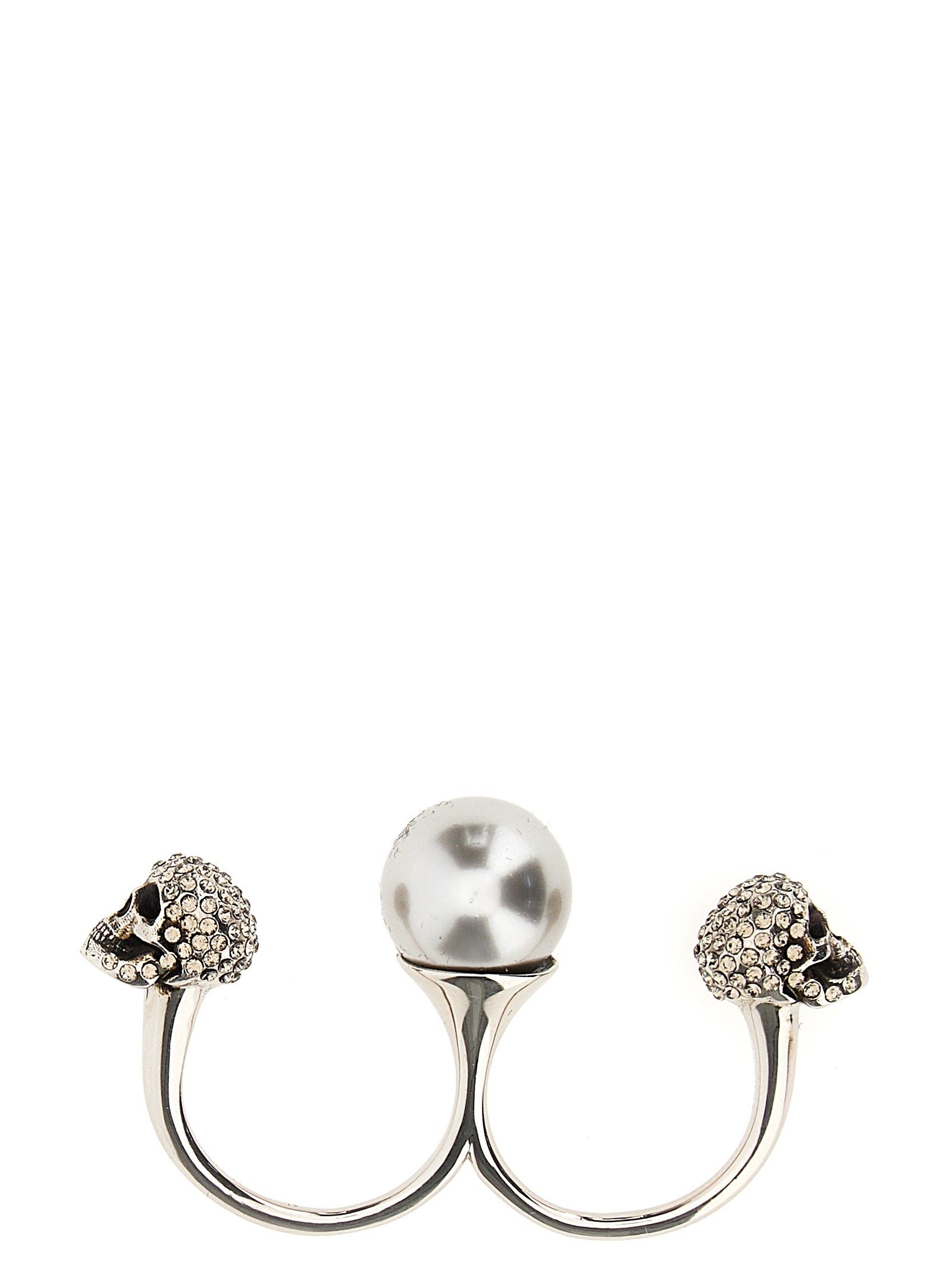 Alexander Mcqueen Pearl Skull Double Ring