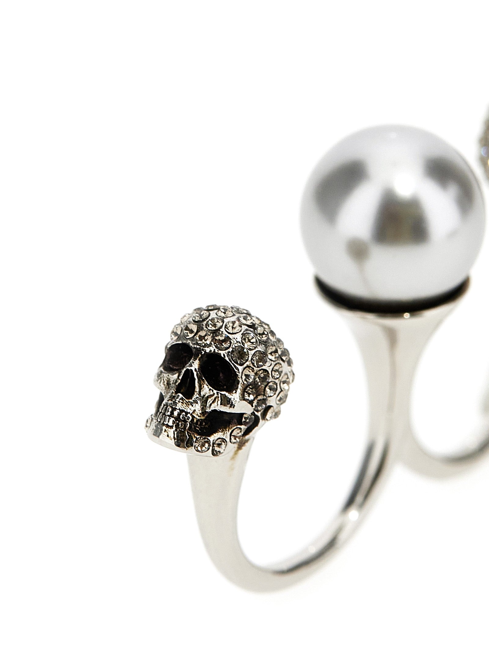 Alexander Mcqueen Pearl Skull Double Ring