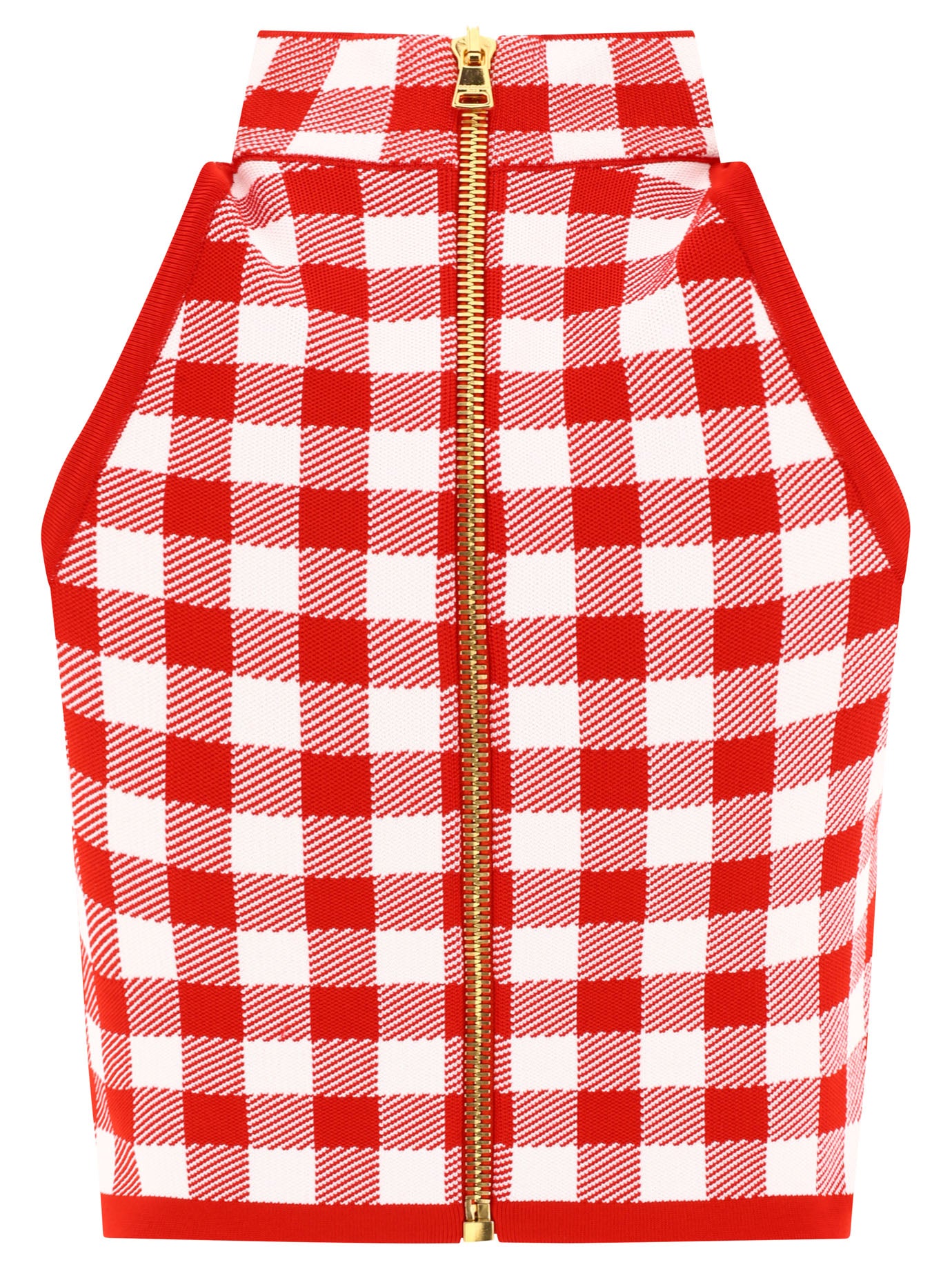 Balmain Fine Gingham Knit Sleeveless Top