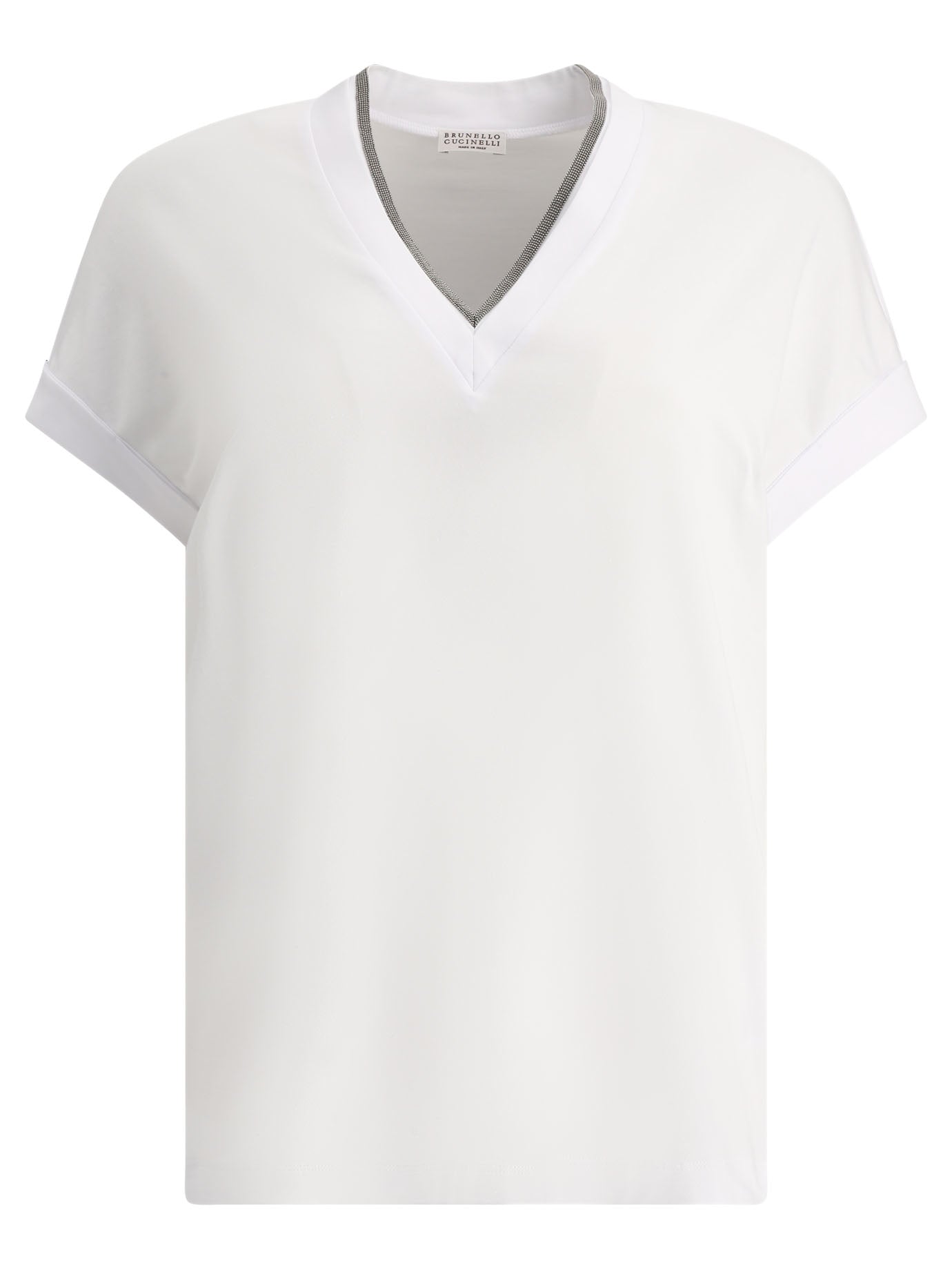 Brunello Cucinelli Precious Neckline Ribbed T-Shirt