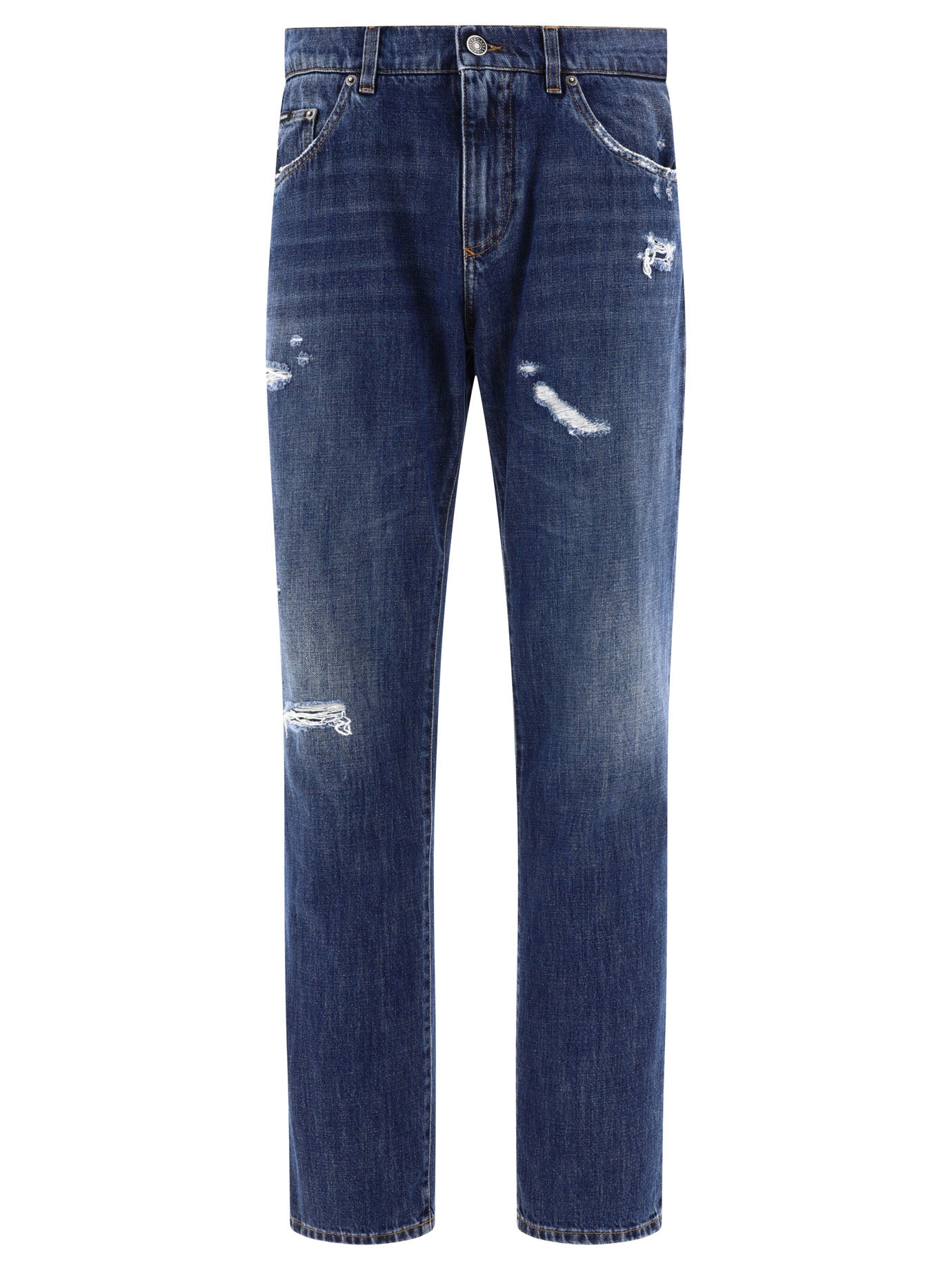 Dolce & Gabbana Straight Leg Jeans With Ripped Details