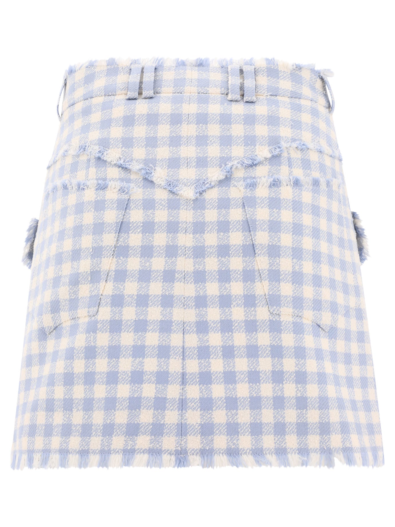 Balmain Gingham Tweed A-Line Skirt