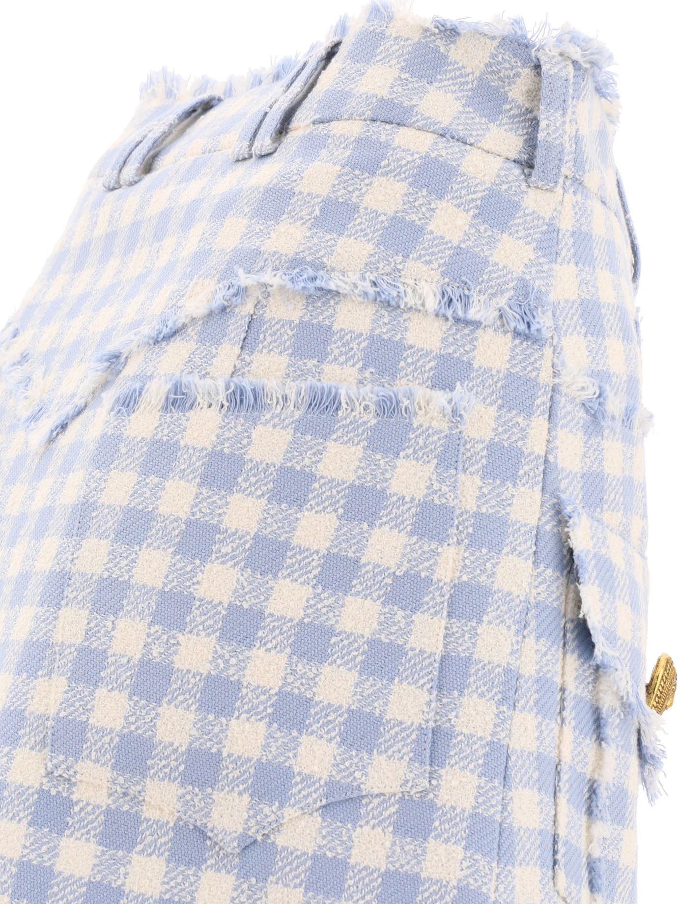 Balmain Gingham Tweed A-Line Skirt