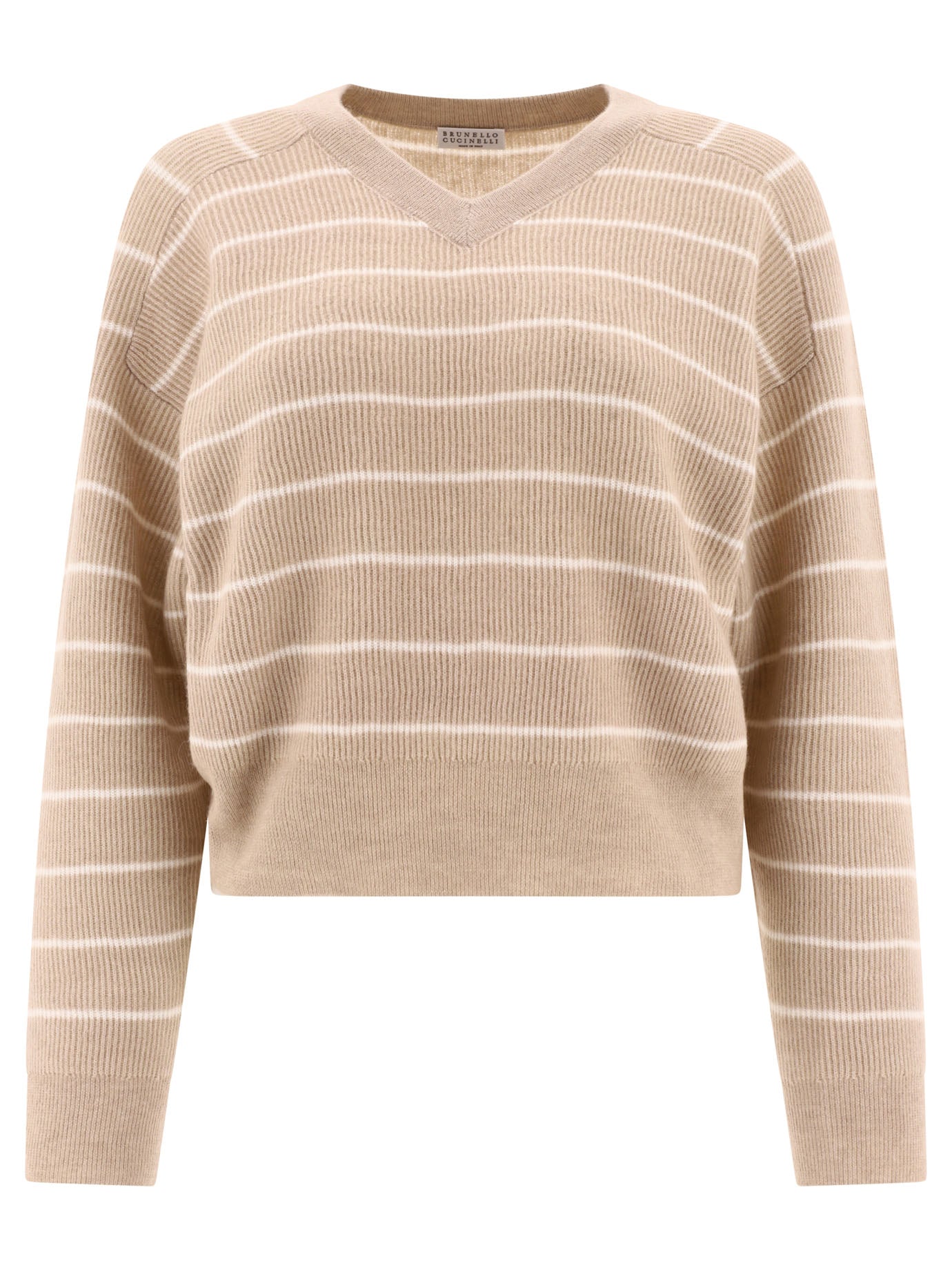 Brunello Cucinelli Striped English Rib Sweater With Monili