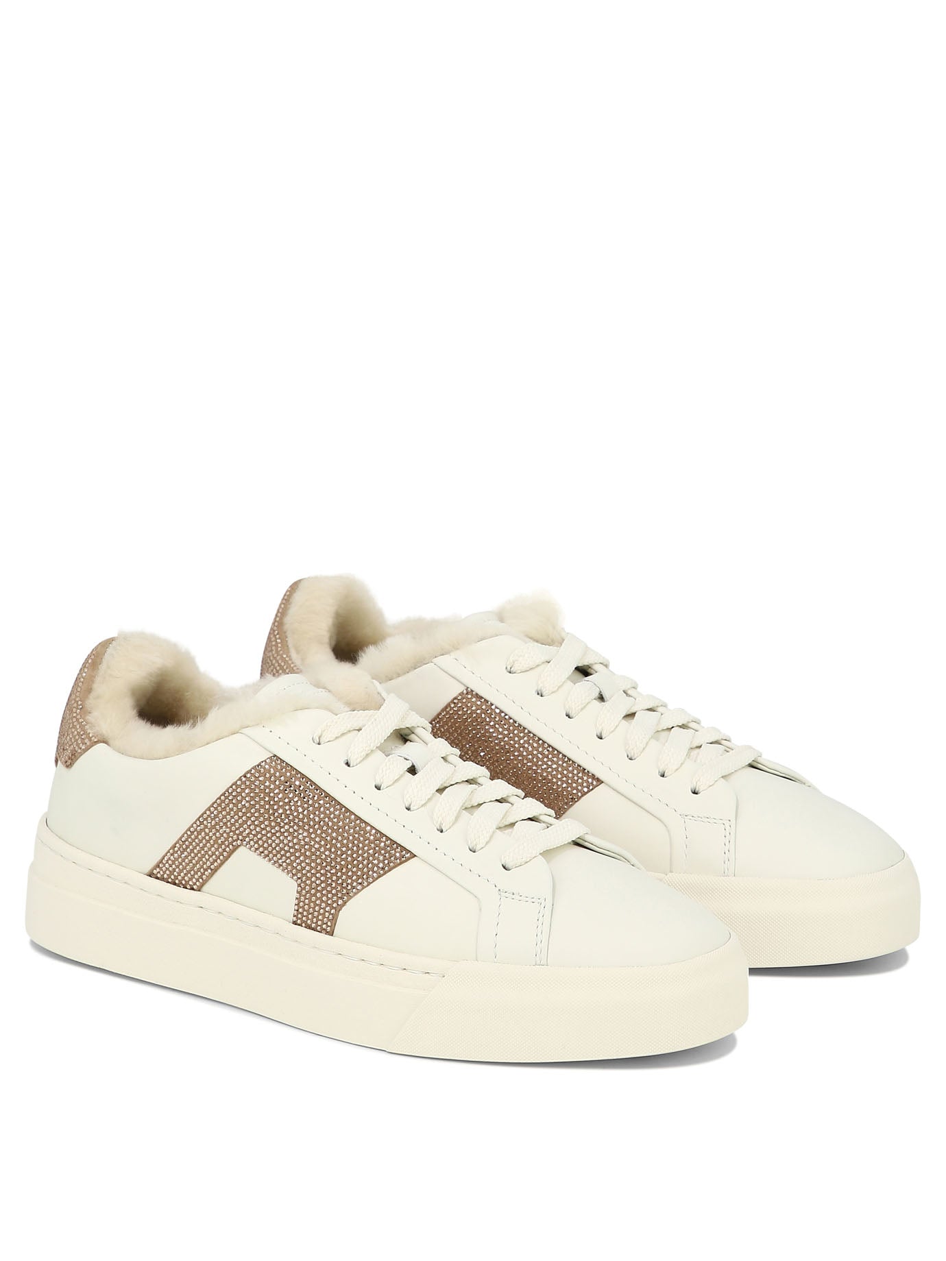 Santoni Double Buckle Rhinestone-Embellished Sneakers