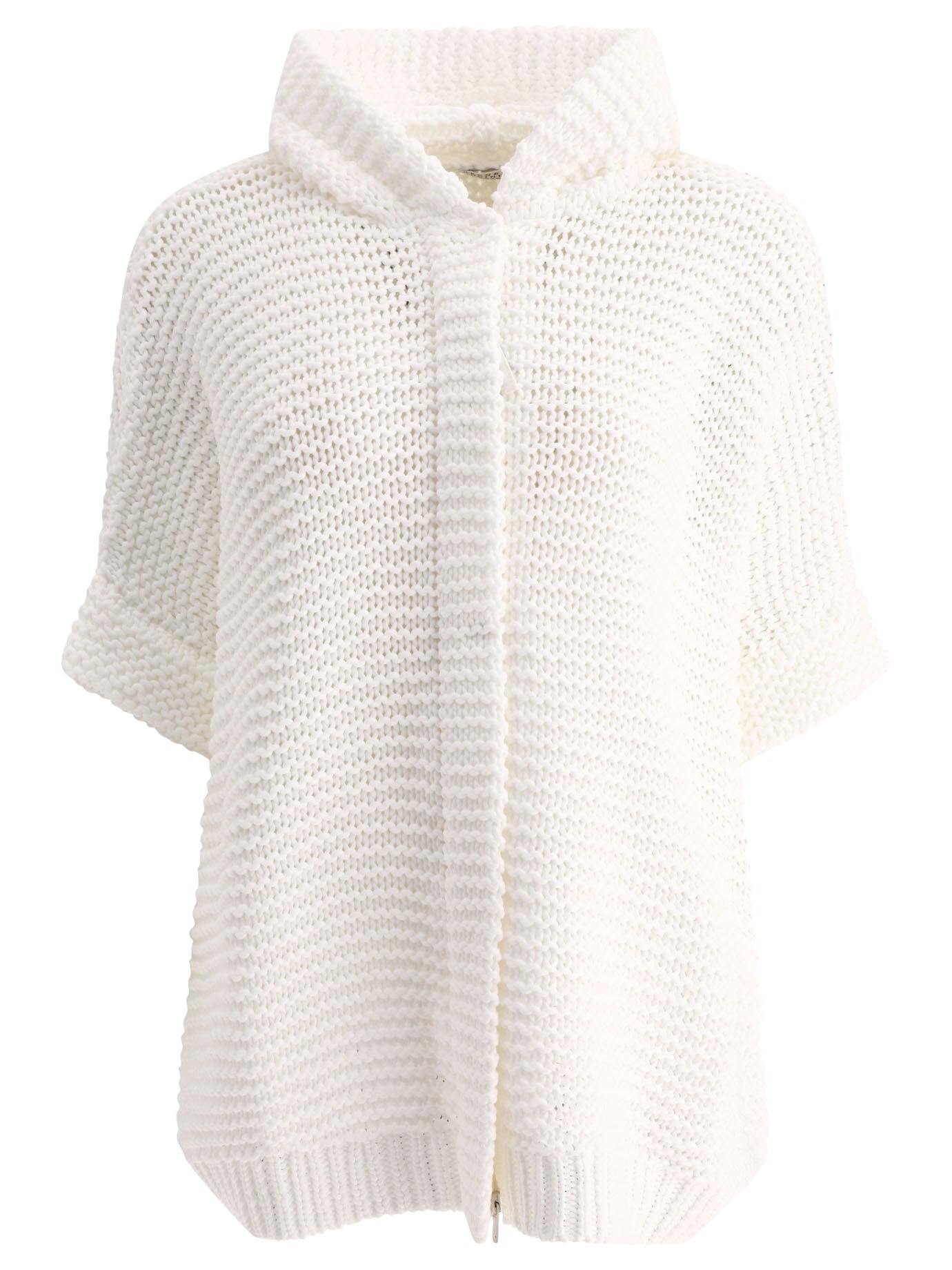 Brunello Cucinelli Soft Feather Yarn Link Stitch Poncho-Style Cardigan With Monili