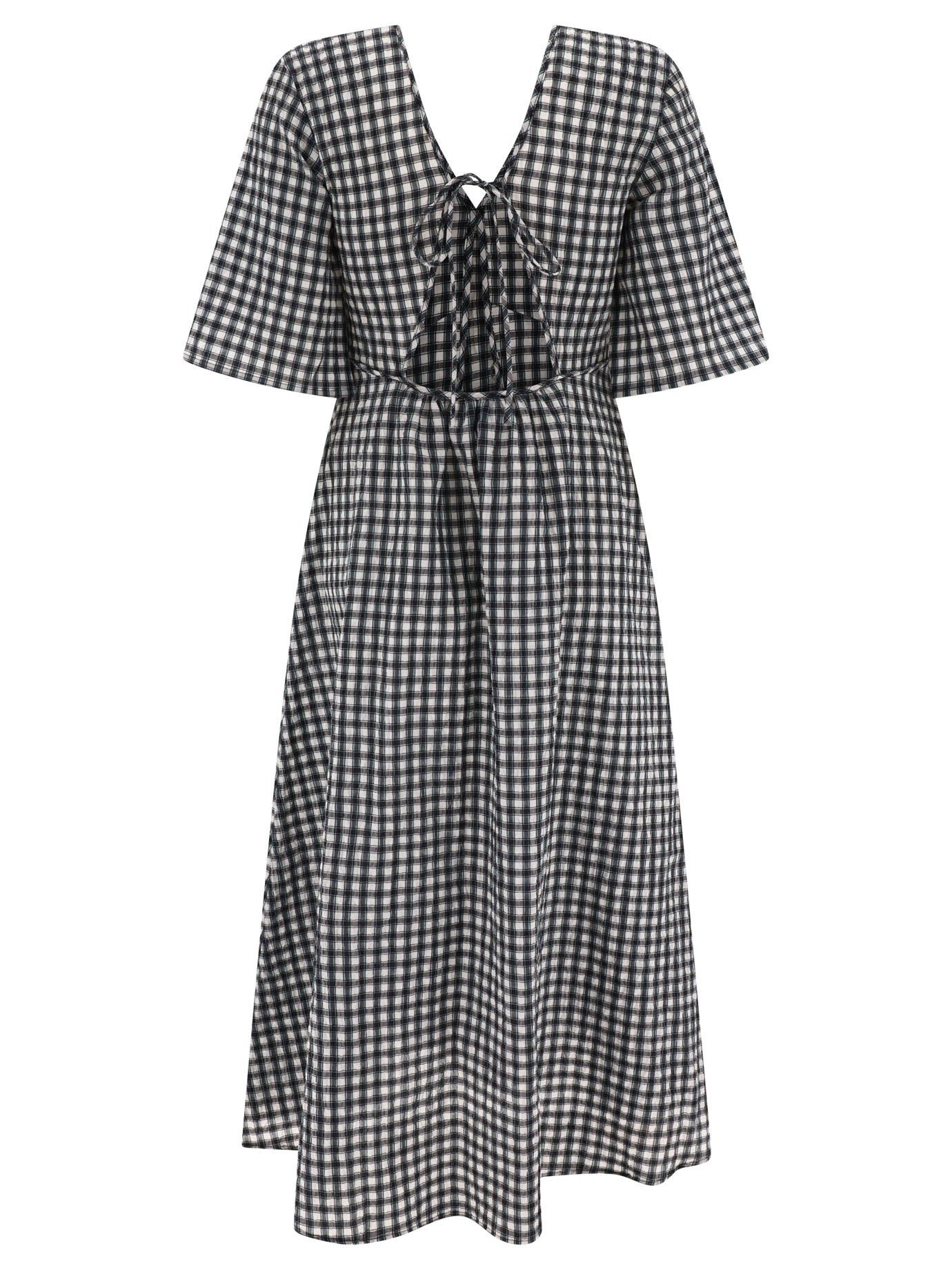 Ganni Seersucker Check V-Neck Dress