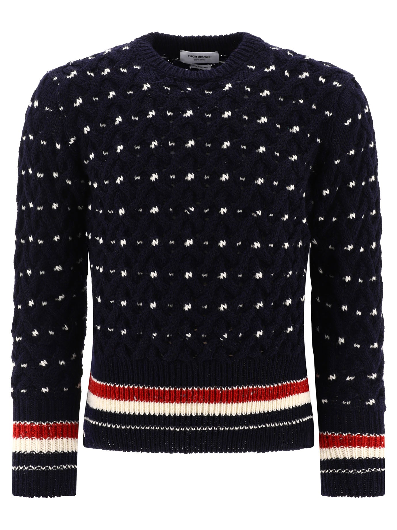 Thom Browne Rwb Cable-Knit Sweater