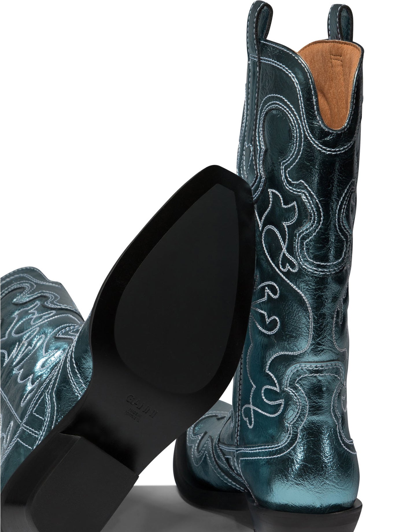 Ganni Western-Embroidered Boots