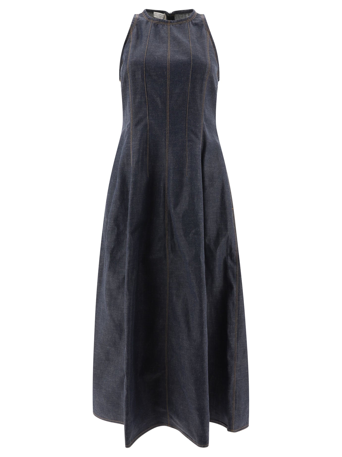 Brunello Cucinelli Wet-Effect Denim Dress With Shiny Trims