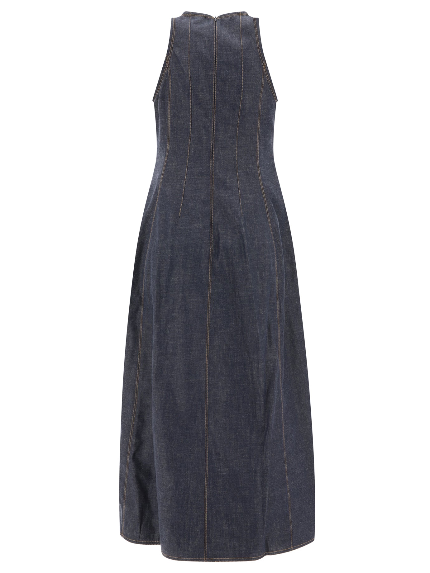 Brunello Cucinelli Wet-Effect Denim Dress With Shiny Trims