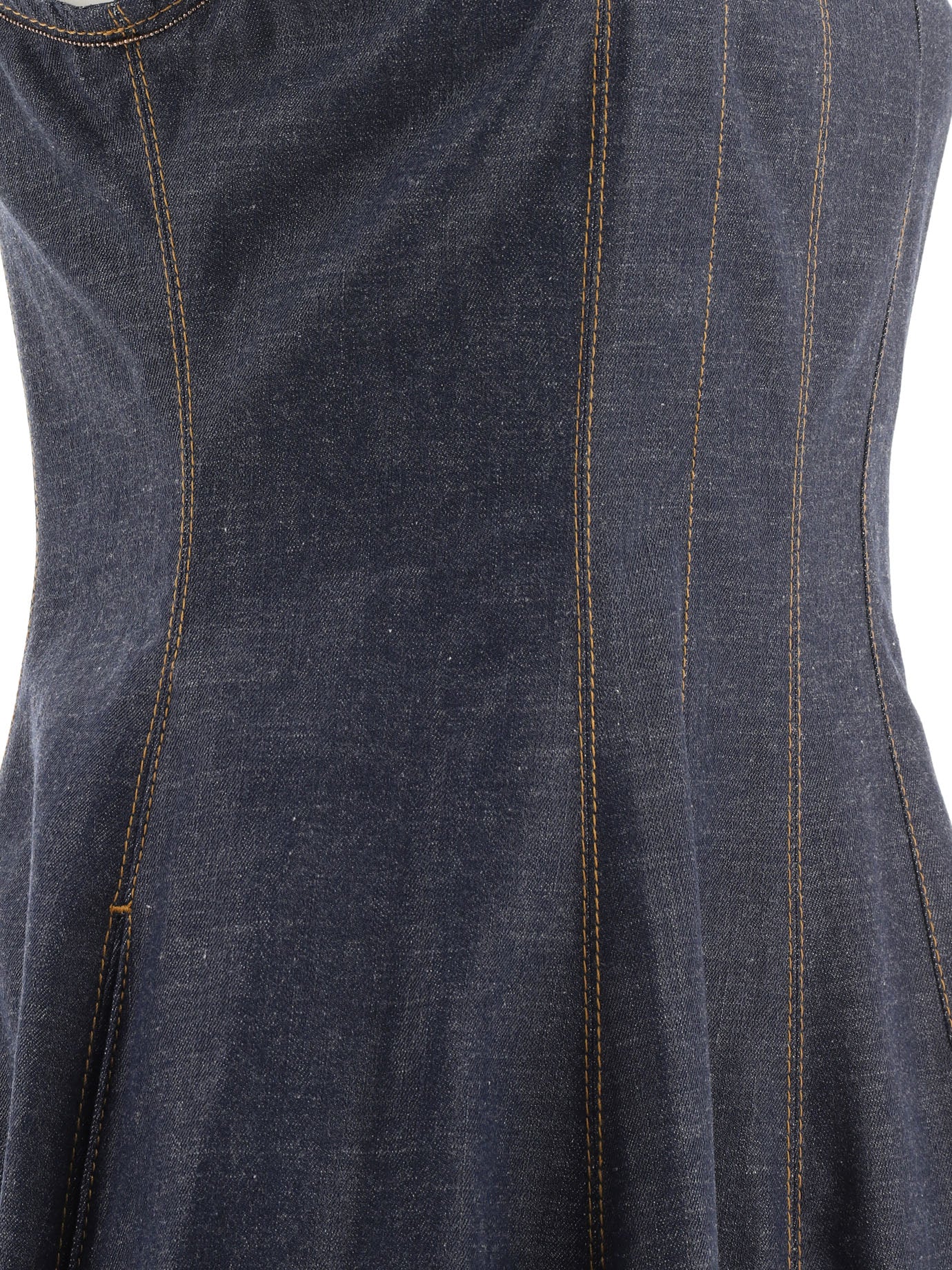 Brunello Cucinelli Wet-Effect Denim Dress With Shiny Trims