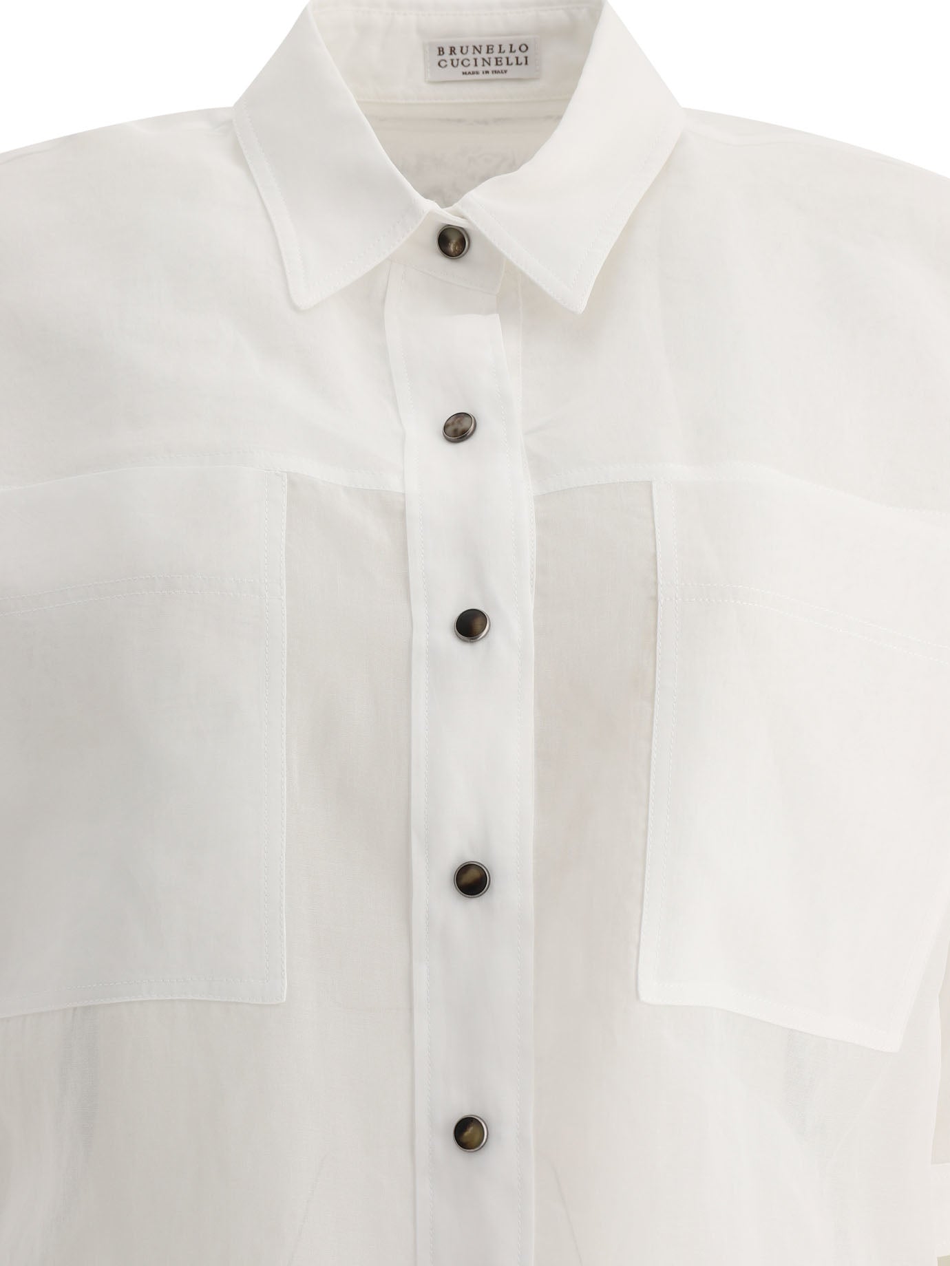 Brunello Cucinelli Cotton Organza Shirt With Shiny Tab