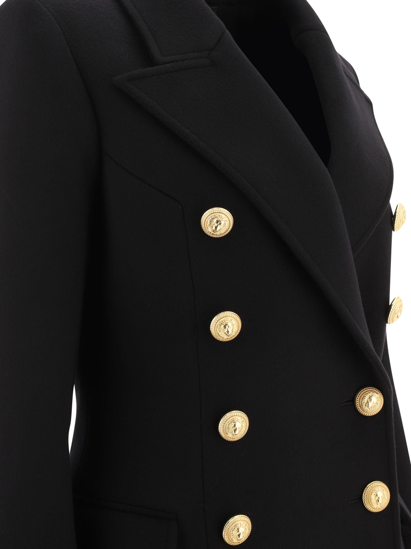 Balmain Double-Breasted Coat With Gold Buttons