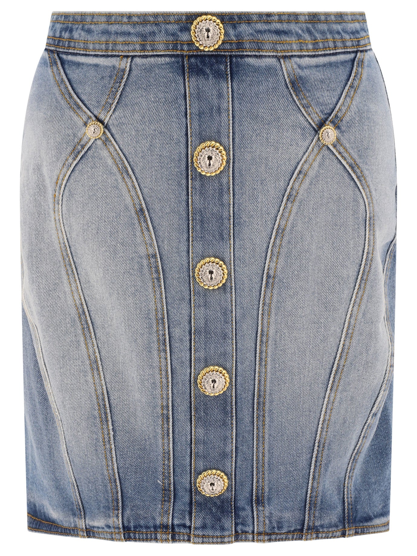 Balmain Buttoned Denim Skirt