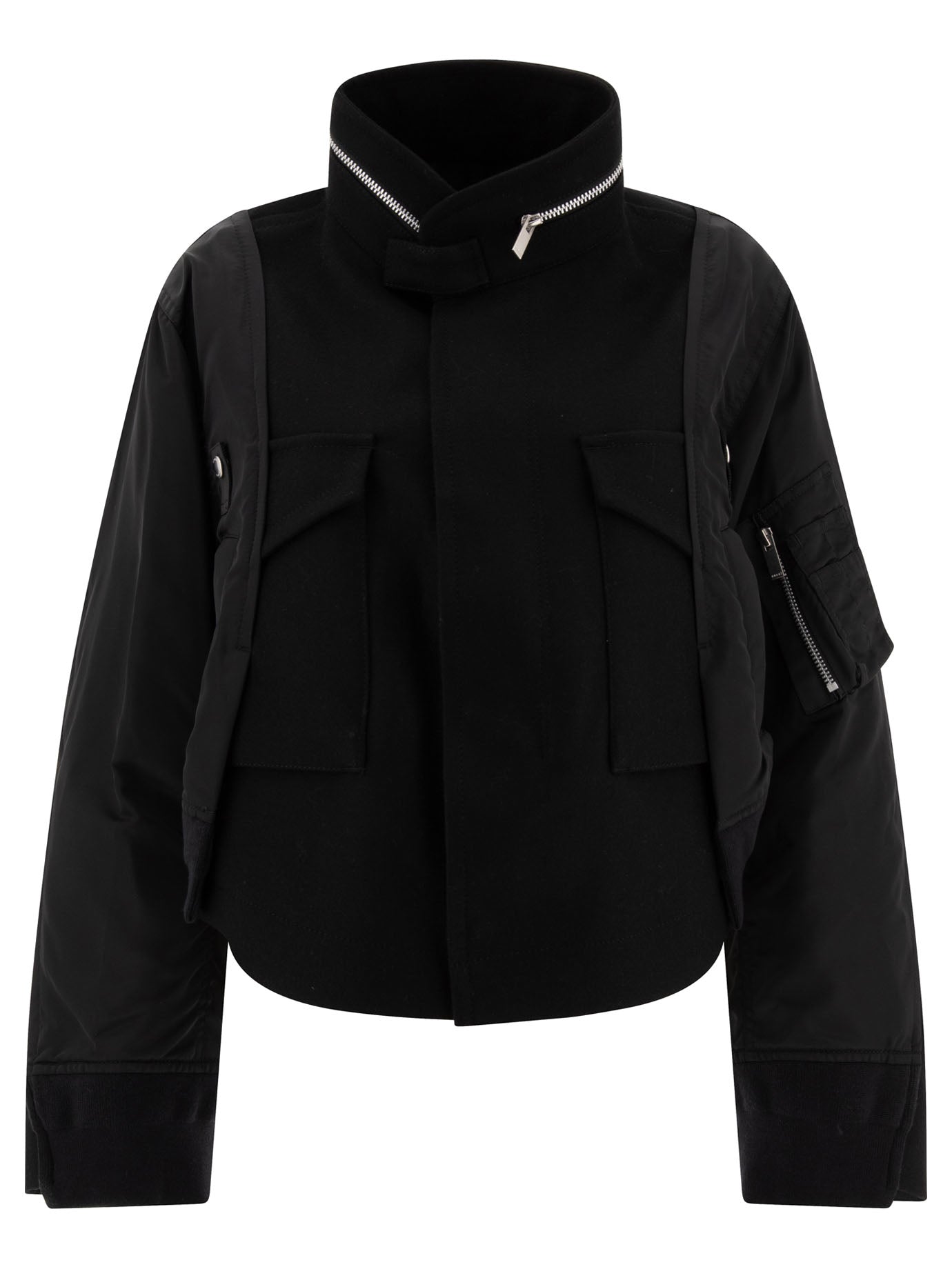 Sacai Wool Melton X Nylon Twill Bomber Jacket