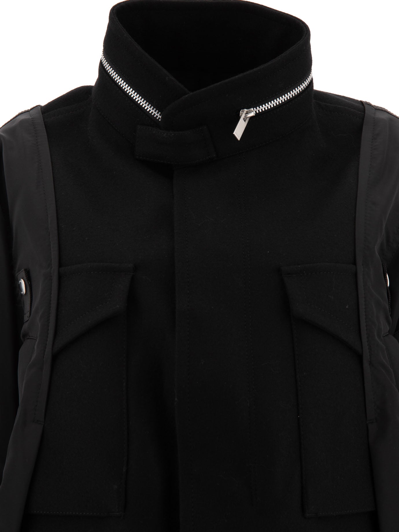 Sacai Wool Melton X Nylon Twill Bomber Jacket