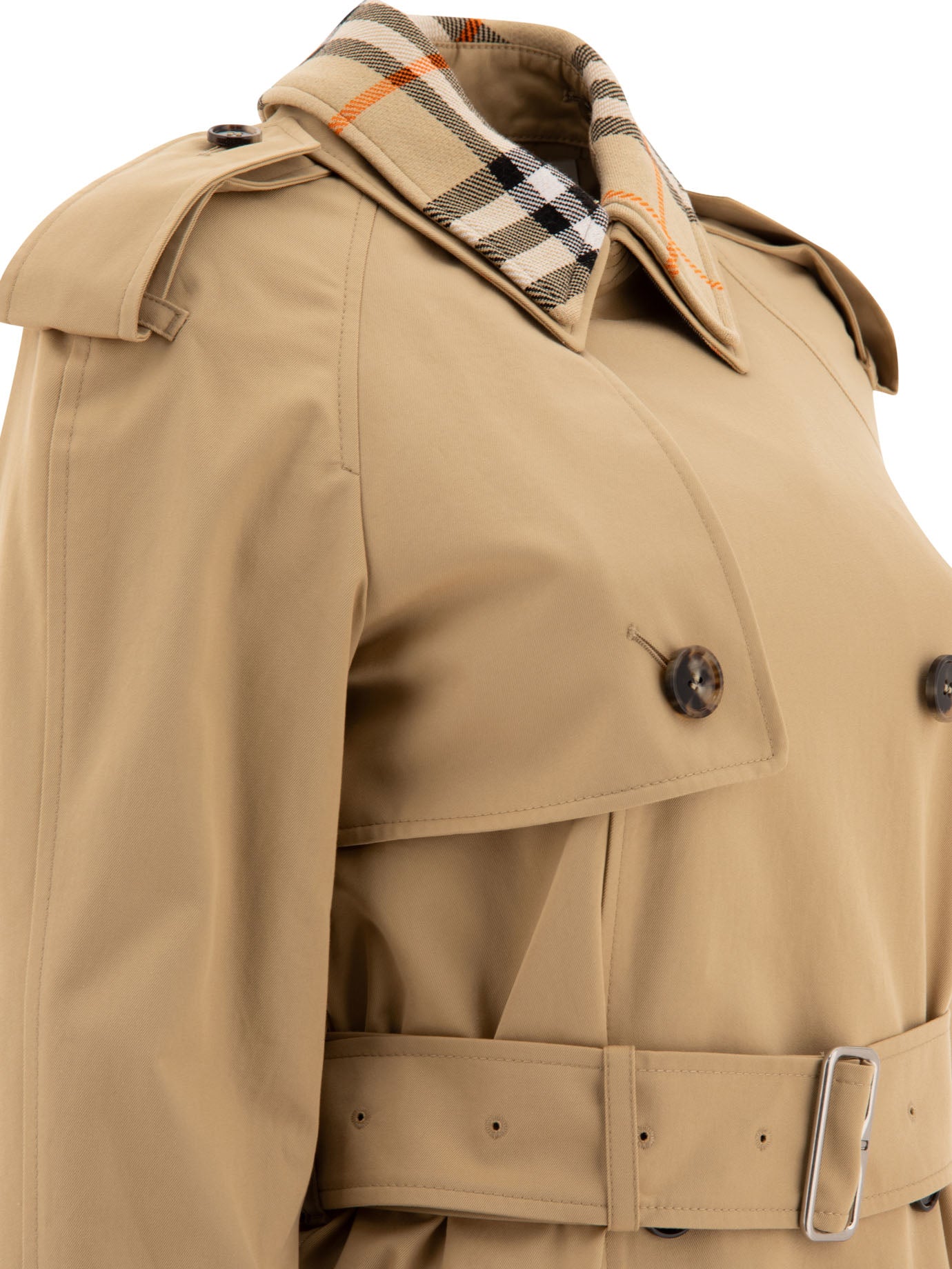 Burberry Long Gabardine Trench Coat With Detachable Collar