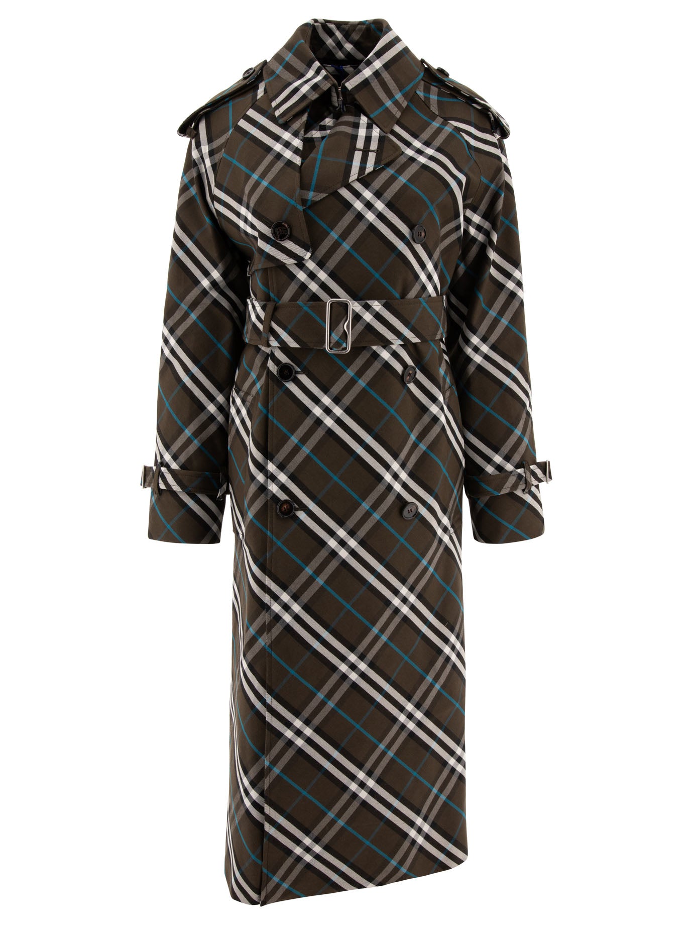 Burberry Check Cotton Blend Long Trenchcoat