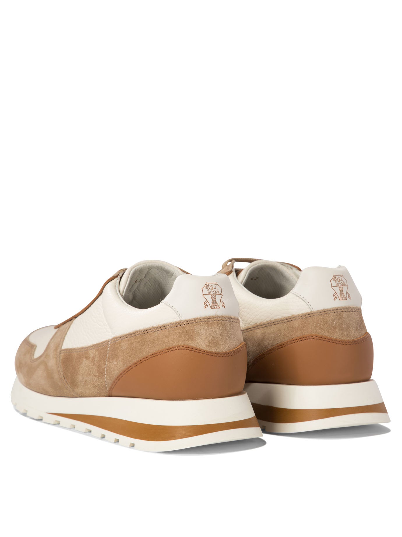 Brunello Cucinelli Leather Sneakers With Suede Inserts