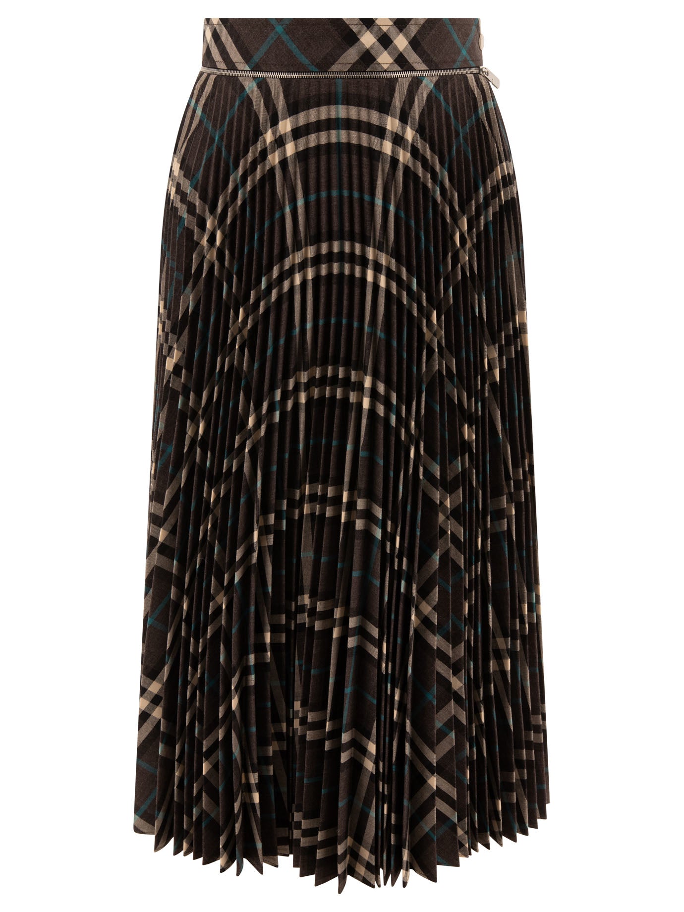 Burberry Wool Blend Pleated Check Skirt