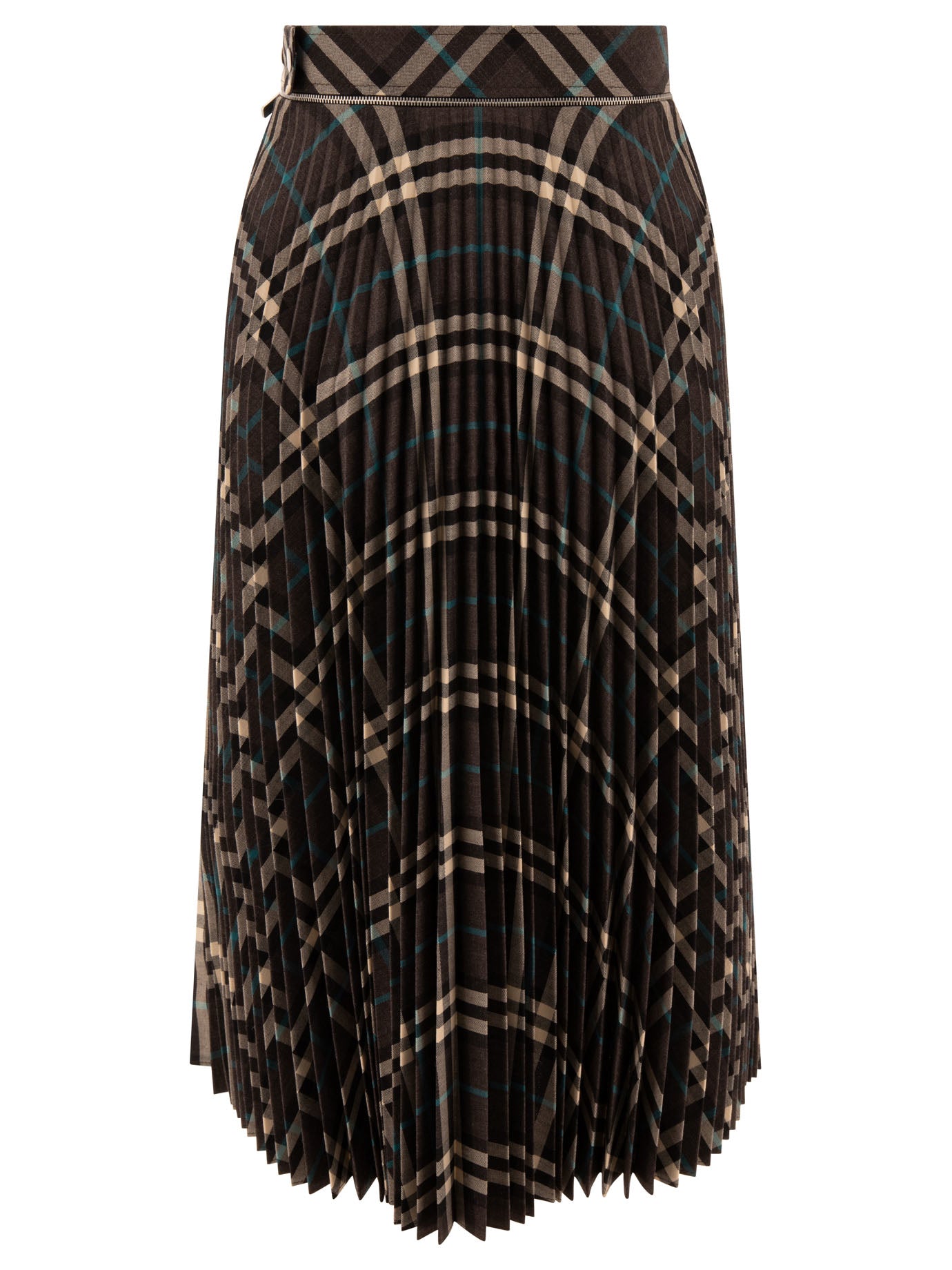 Burberry Wool Blend Pleated Check Skirt