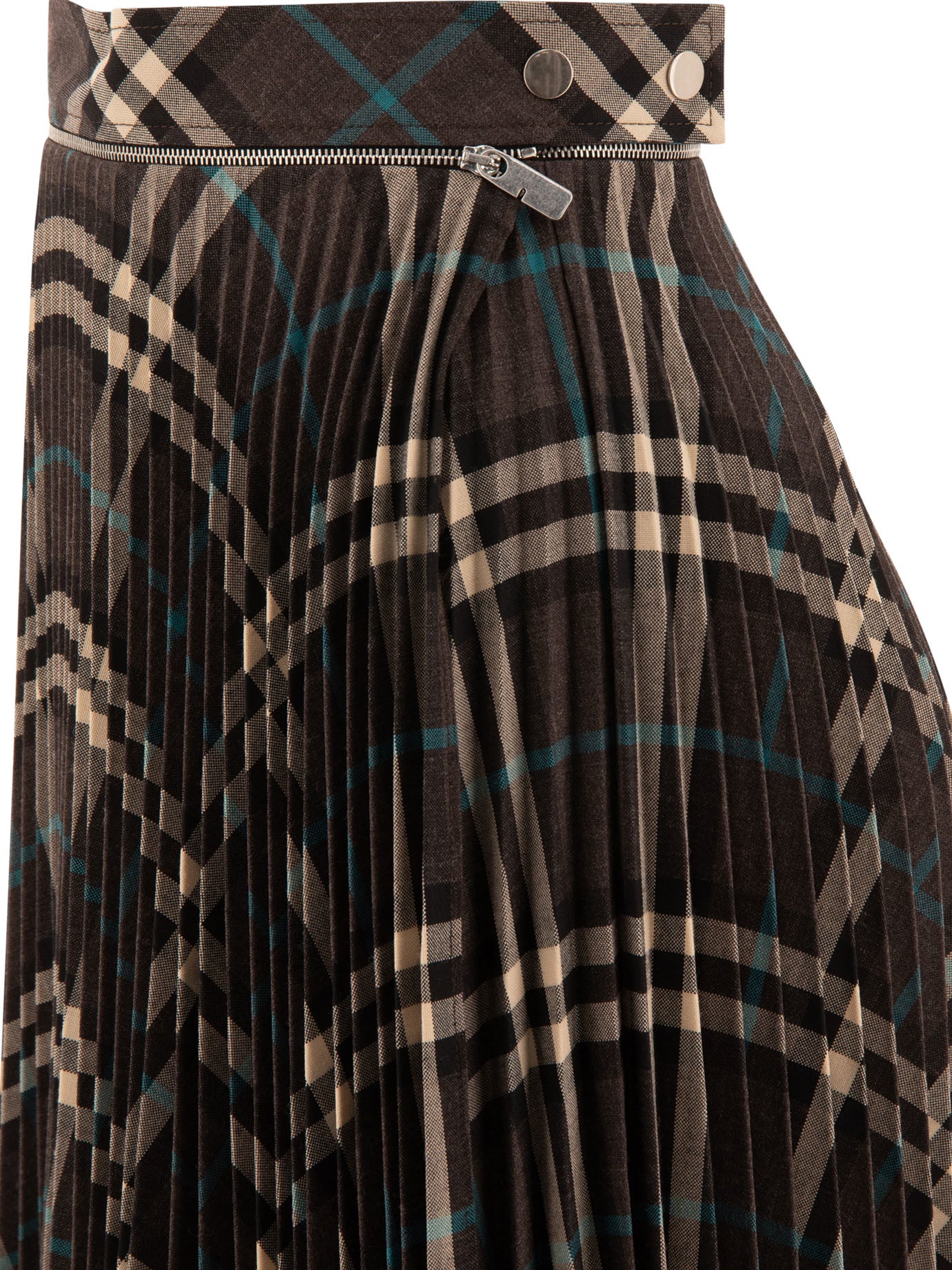 Burberry Wool Blend Pleated Check Skirt