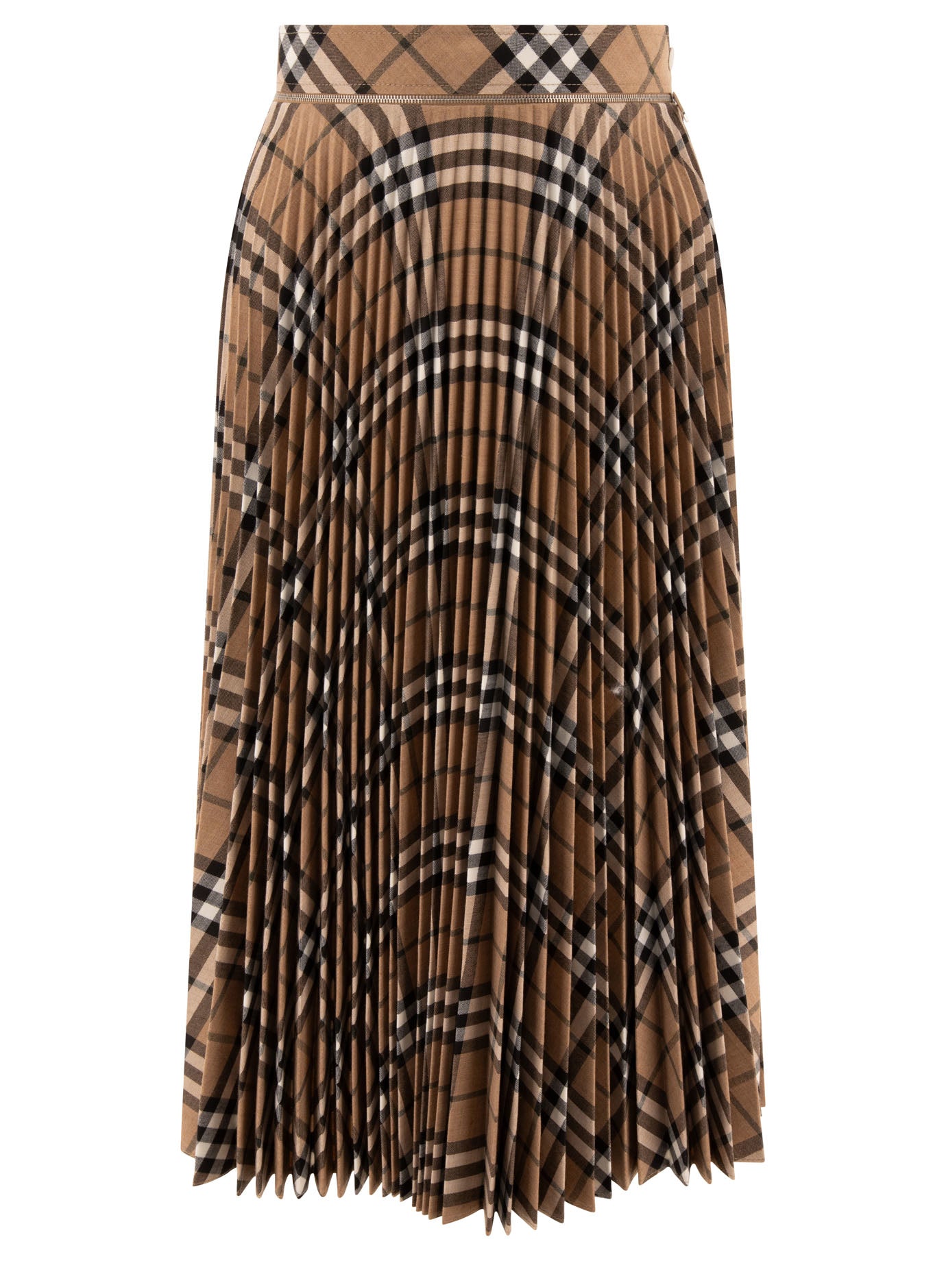 Burberry Wool Blend Pleated Check Skirt