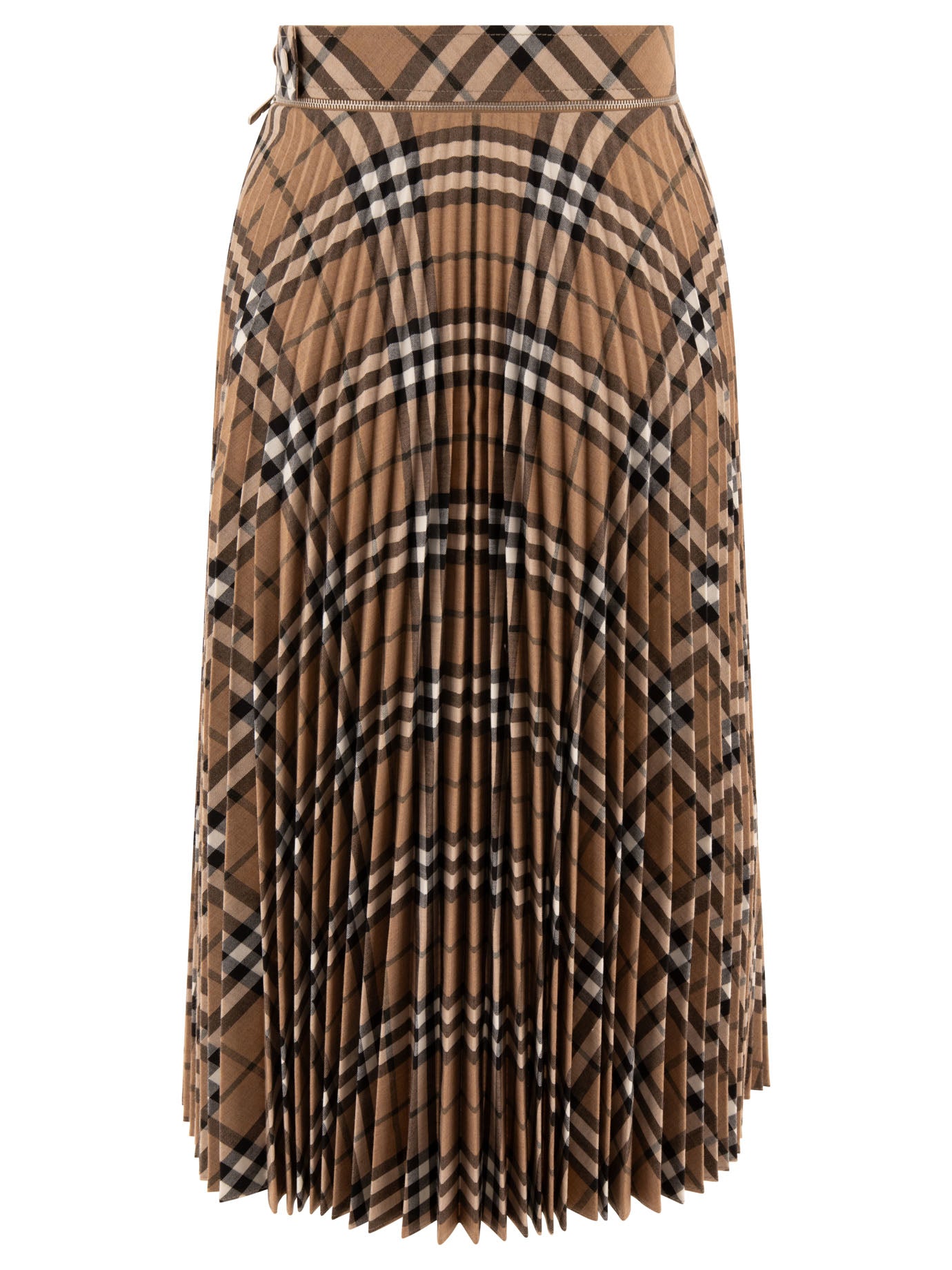 Burberry Wool Blend Pleated Check Skirt